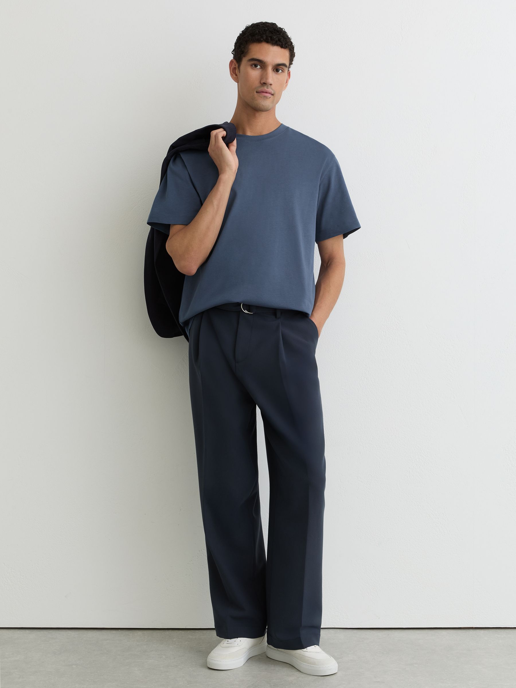 Cotton Garment-Dyed Relaxed-Fit T-Shirt in Airforce Blue - Image 1 of 6