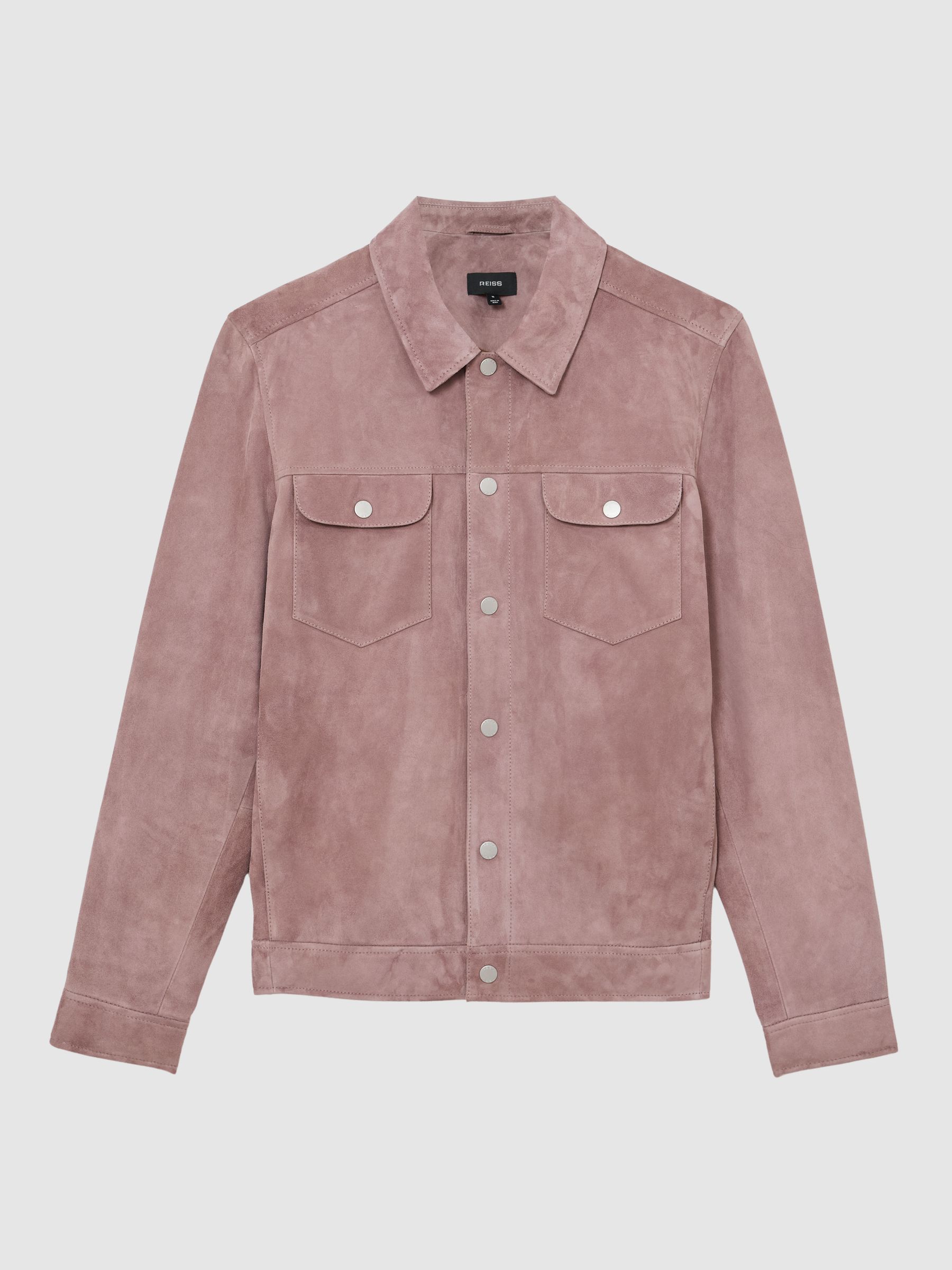 Veste en suède rose pâle à double poche et boutons-pression - Image 2 de 7