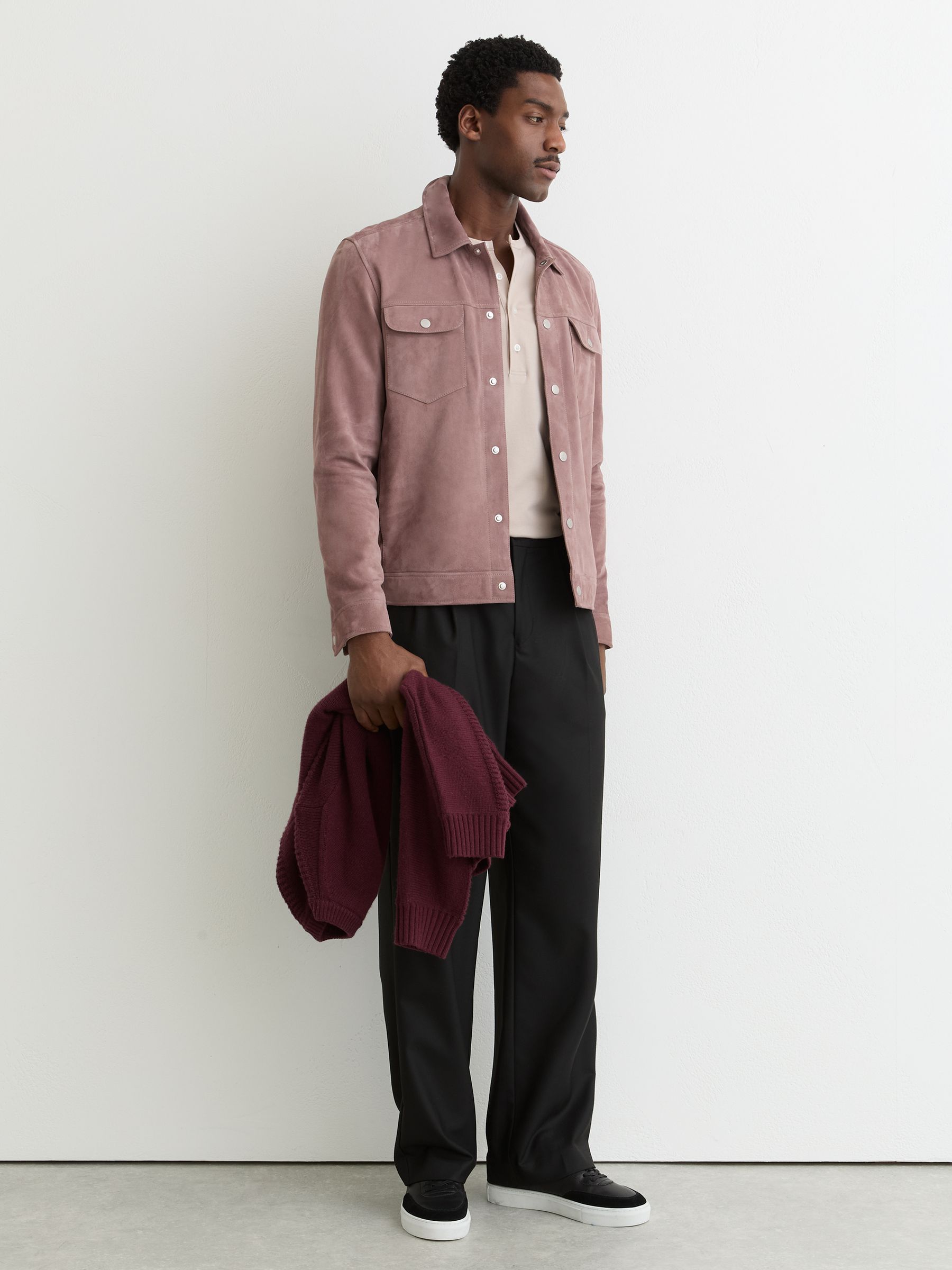Suede Press-Stud Twin-Pocket Jacket in Soft Pink - image 4