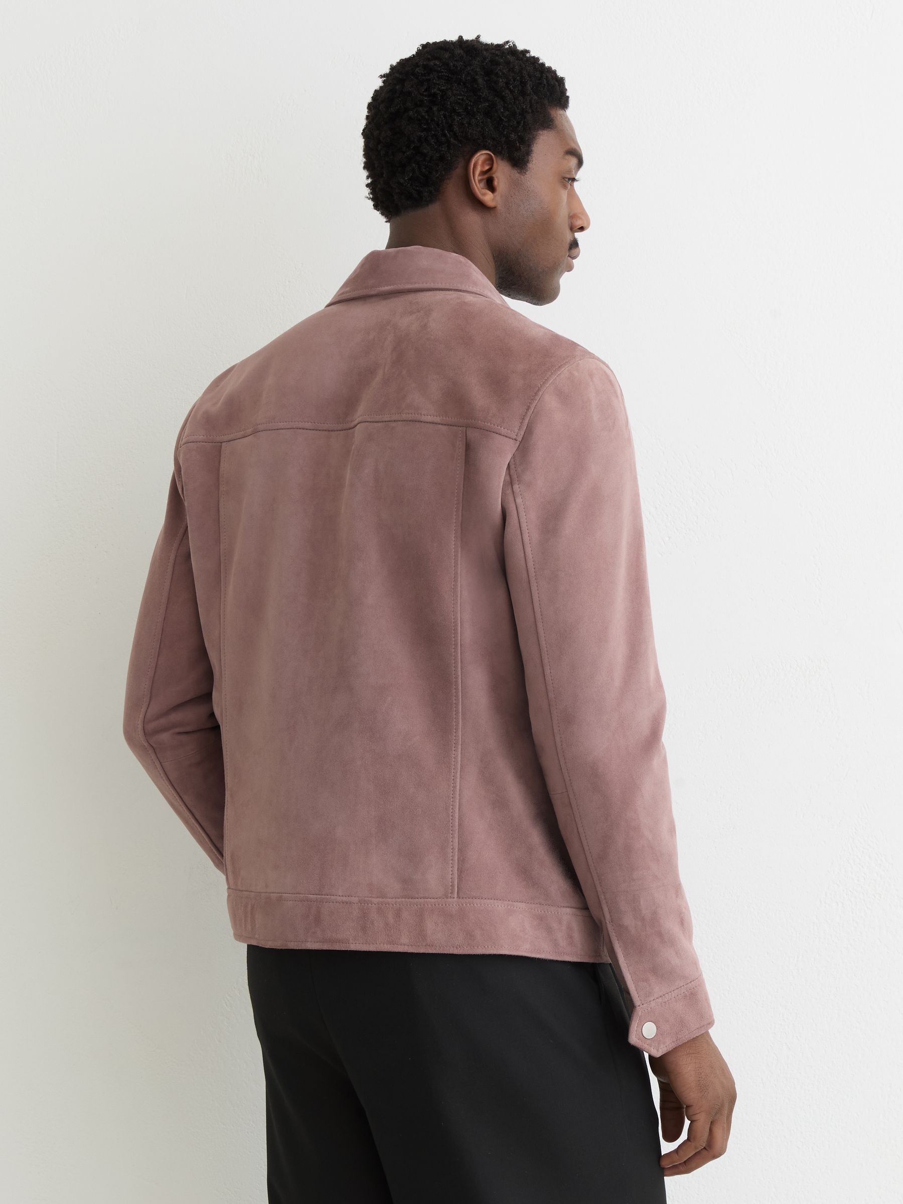 Veste en suède rose pâle à double poche et boutons-pression - Image 5 de 7