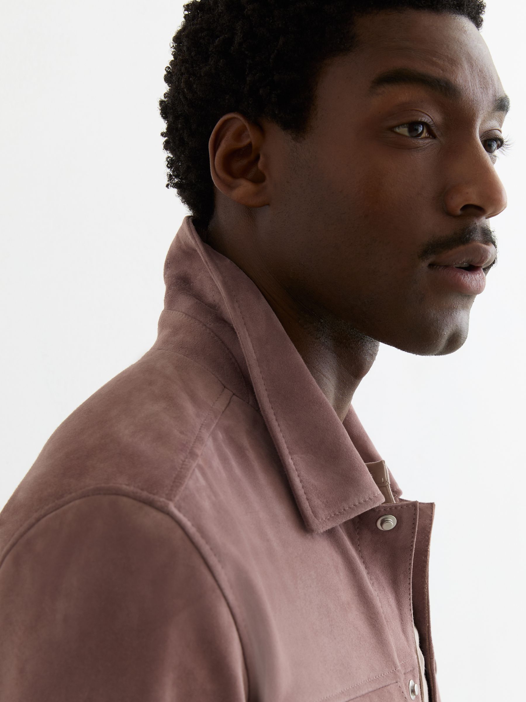 Veste en suède rose pâle à double poche et boutons-pression - Image 6 de 7