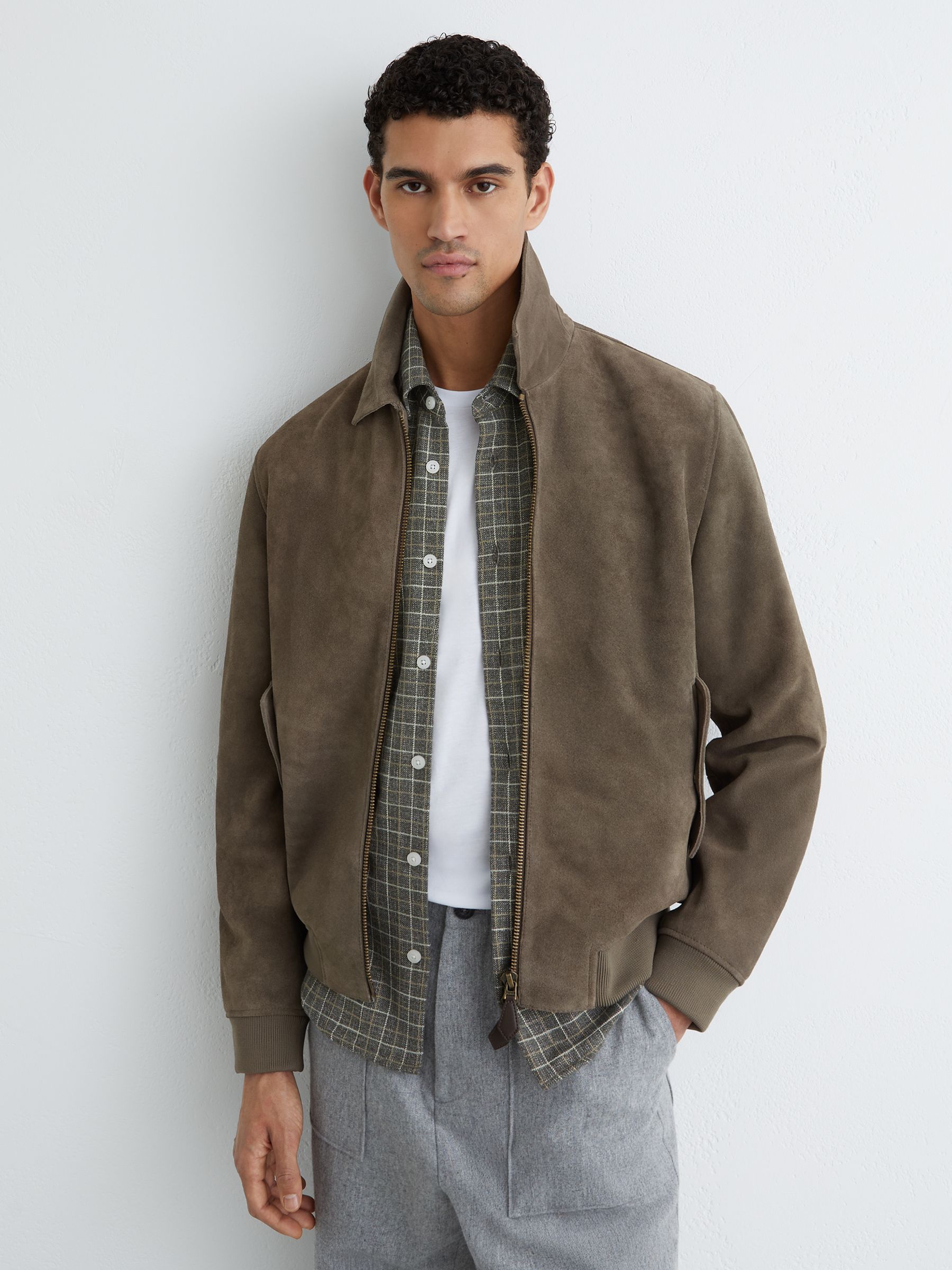 Suede Zip-Through Jacket in Olive Green - image 2