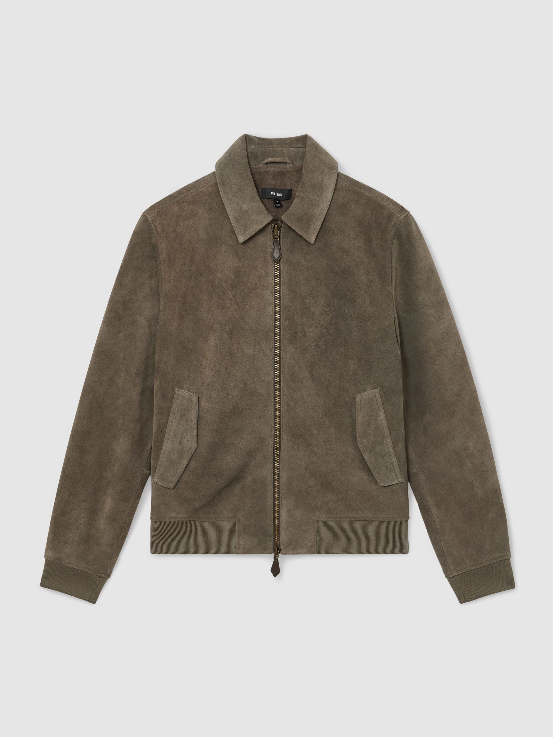 Suede Zip-Through Jacket in Olive Green - image 1