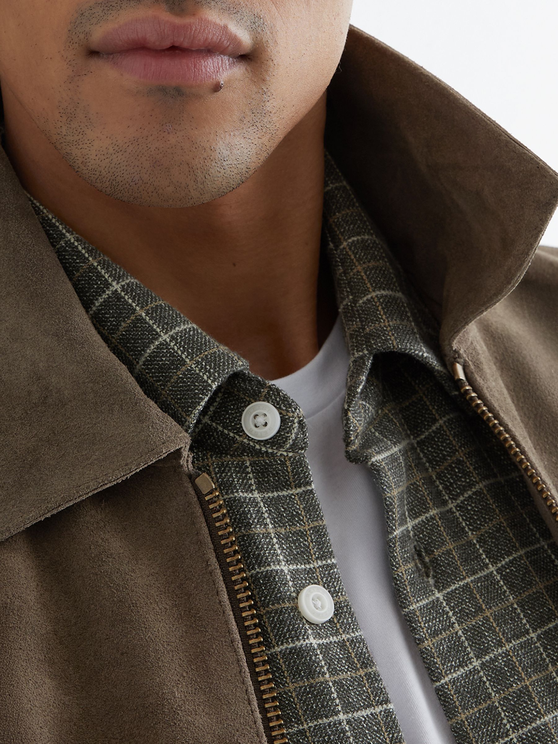 Suede Zip-Through Jacket in Olive Green - Image 4 of 6