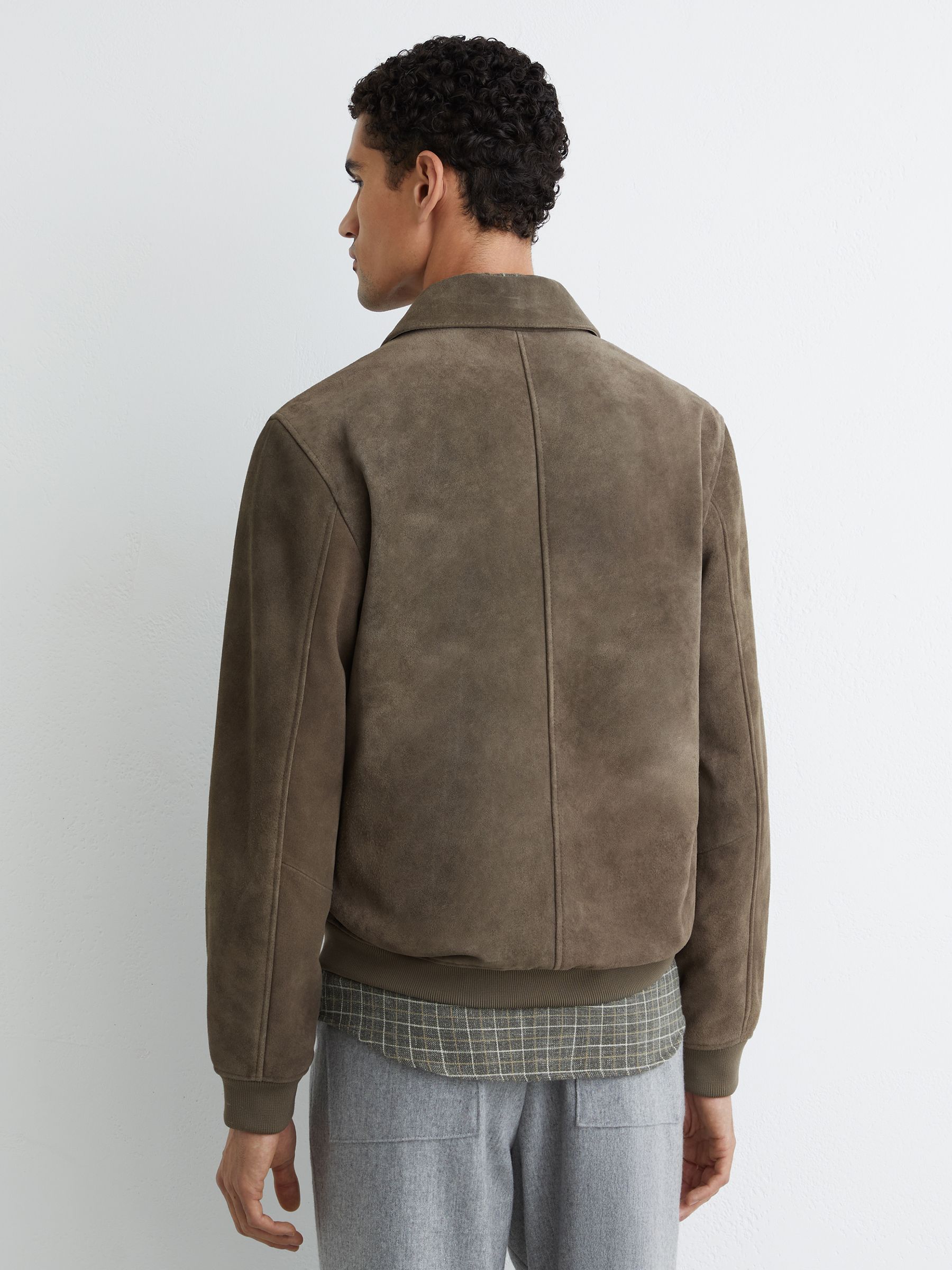Suede Zip-Through Jacket in Olive Green - image 4