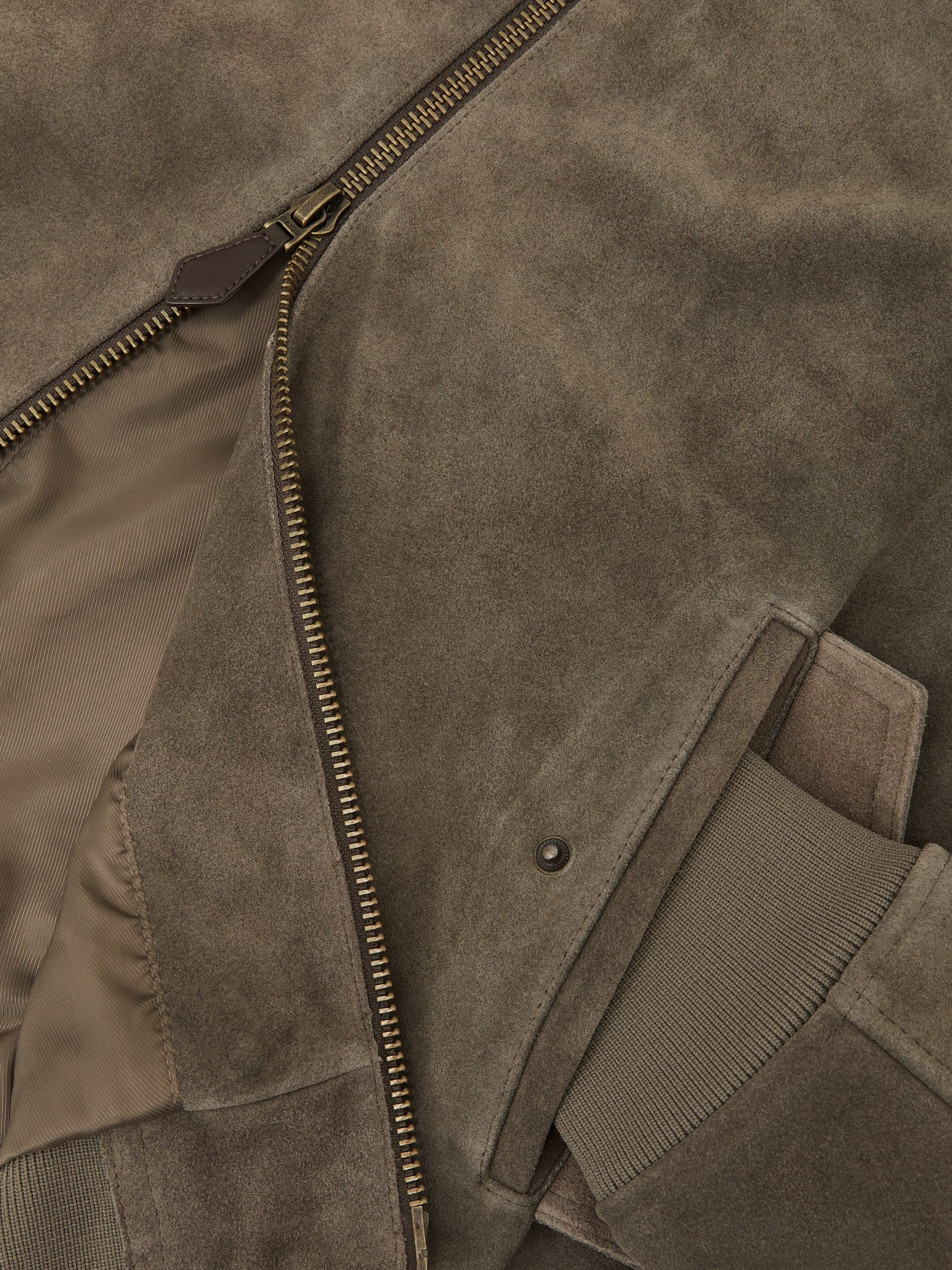 Suede Zip-Through Jacket in Olive Green - image 3