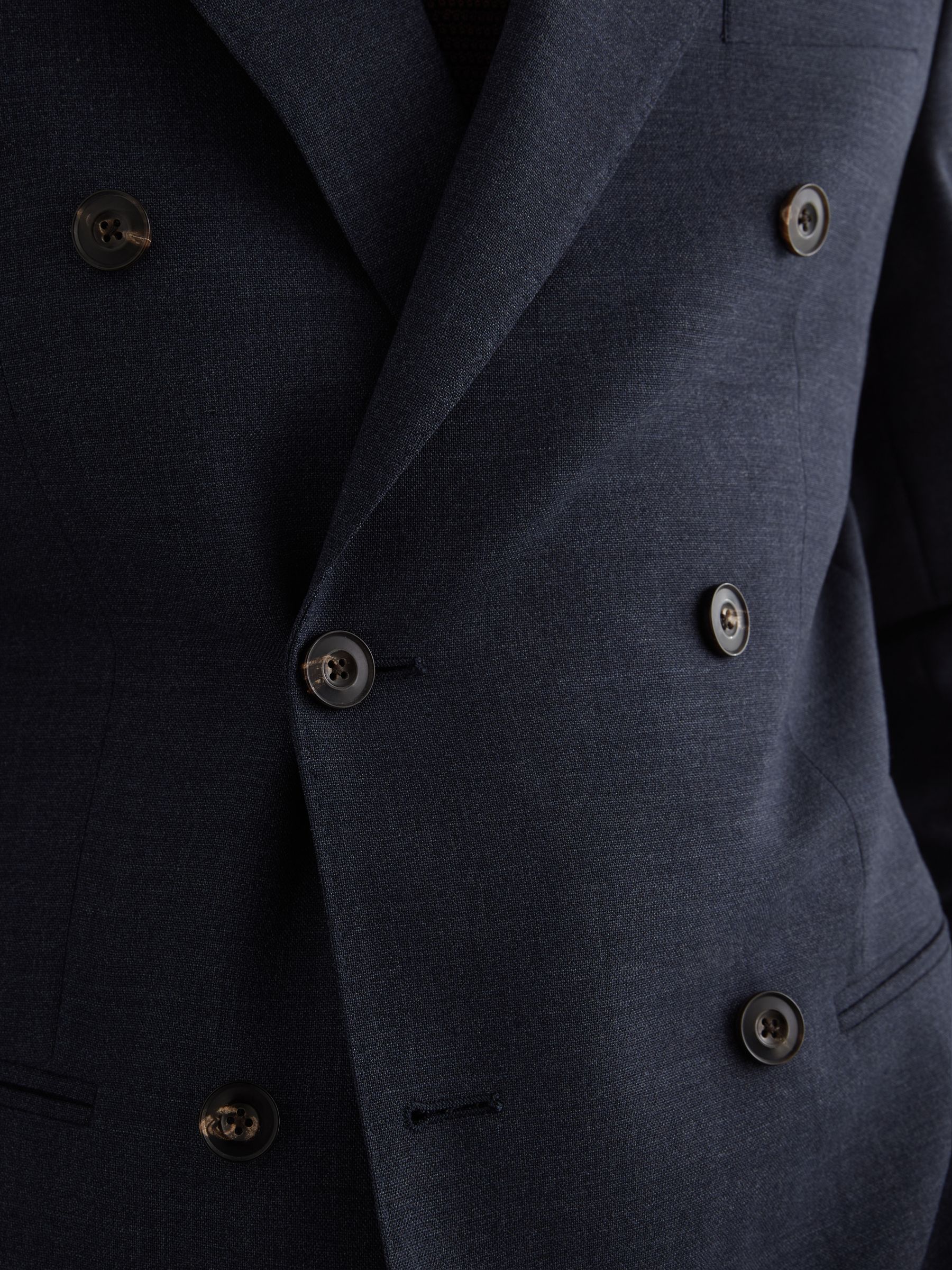 Tailored Fit Wool Textured Double-Breasted Blazer in Airforce Blue - image 5