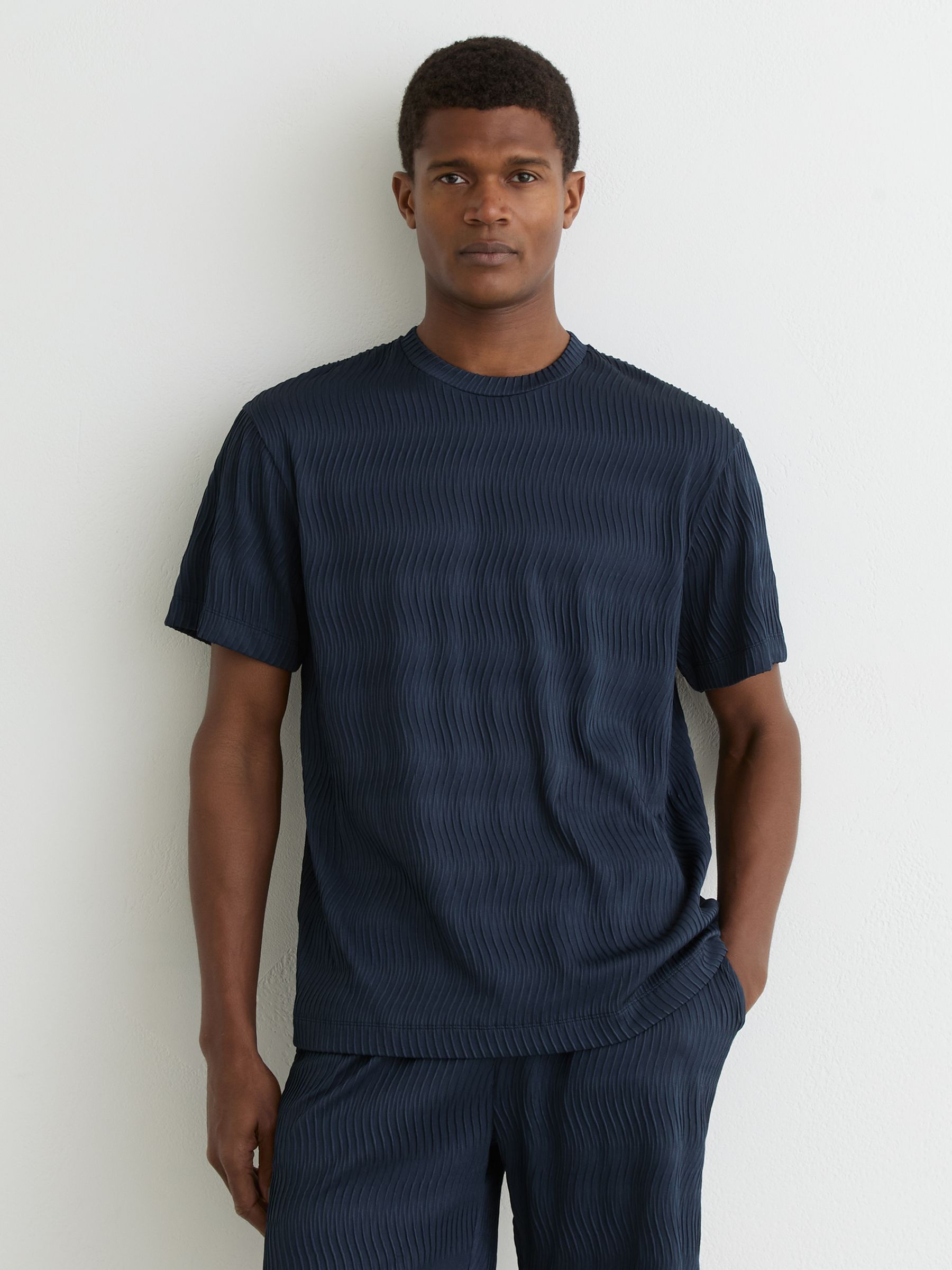 Textured-Wave Relaxed-Fit T-Shirt in Airforce Blue - Image 1 of 6 Textured-Wave Relaxed-Fit T-Shirt in Airforce Blue - Image 1 of 6