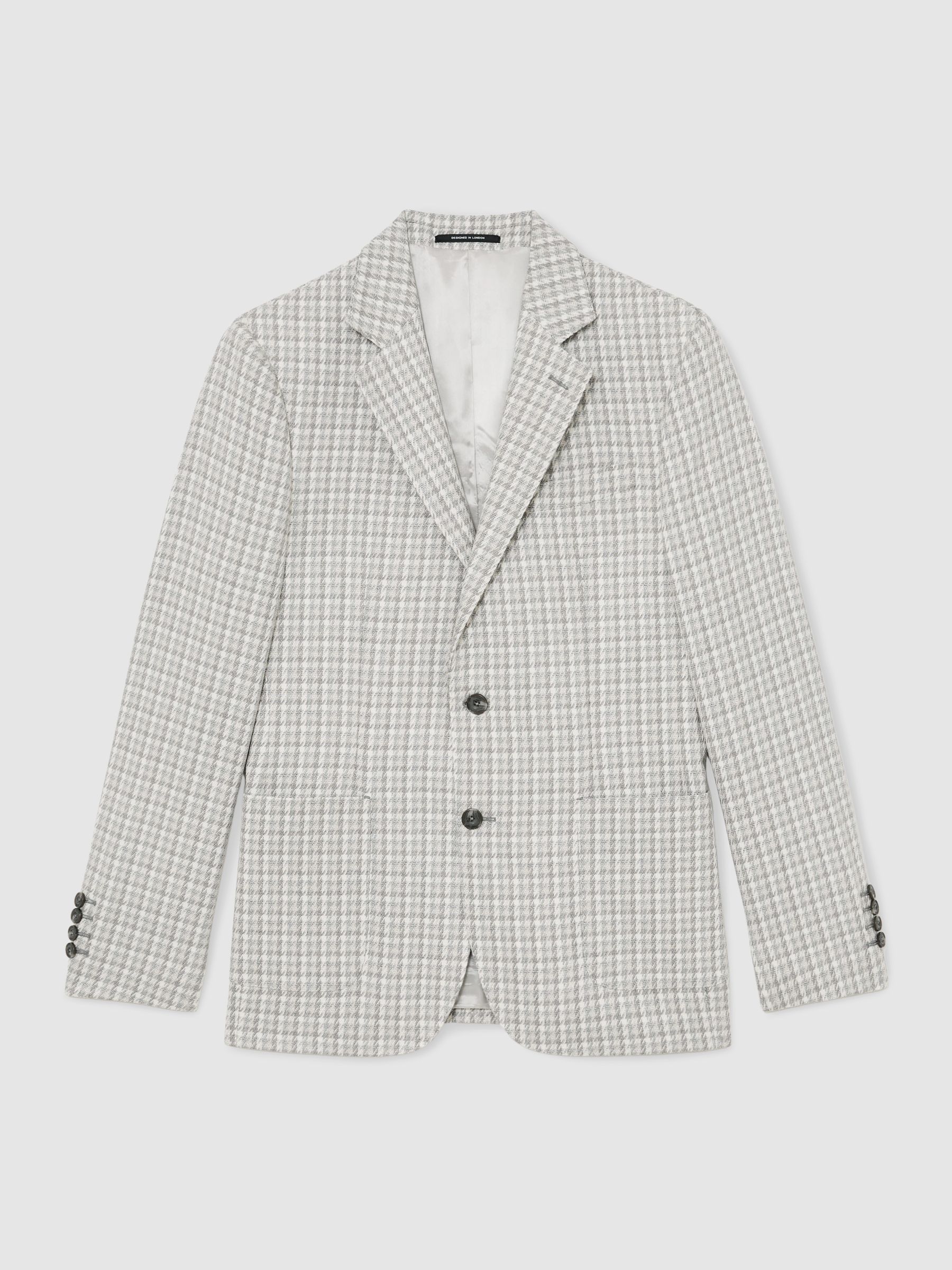 Houndstooth Single-Breasted Blazer Tailored-Fit in Soft Grey - Image 2 of 9