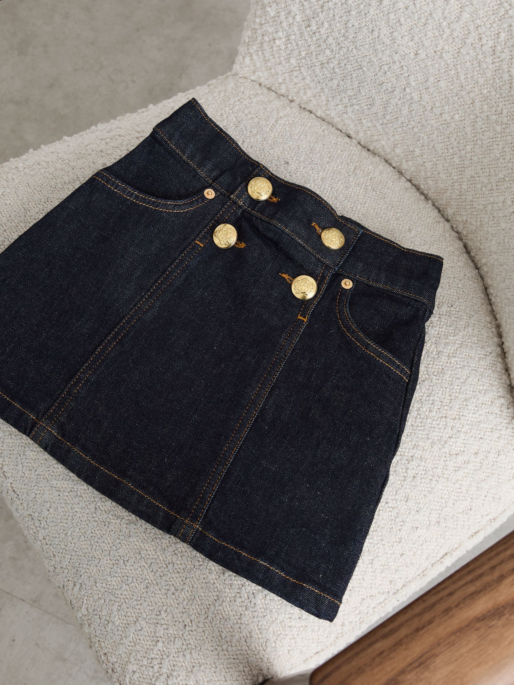 Denim Button-Detail Skirt in Indigo Blue - Image 1 of 3
