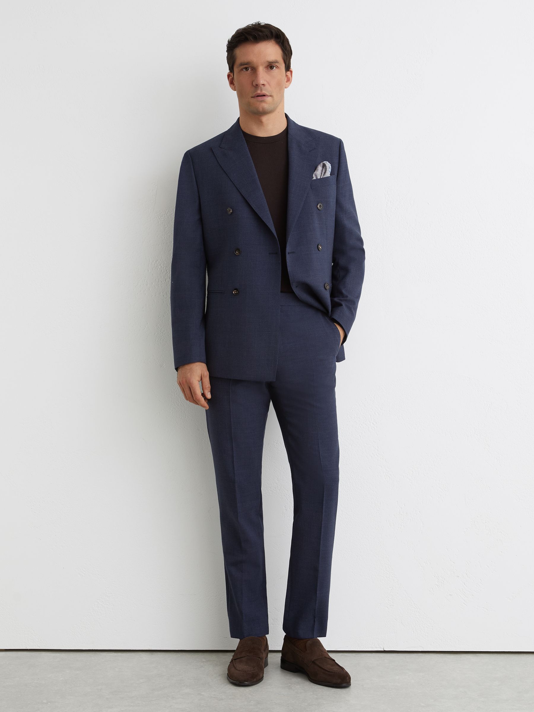 Wool Textured Tailored-Fit Trousers in Airforce Blue - Image 1 of 6