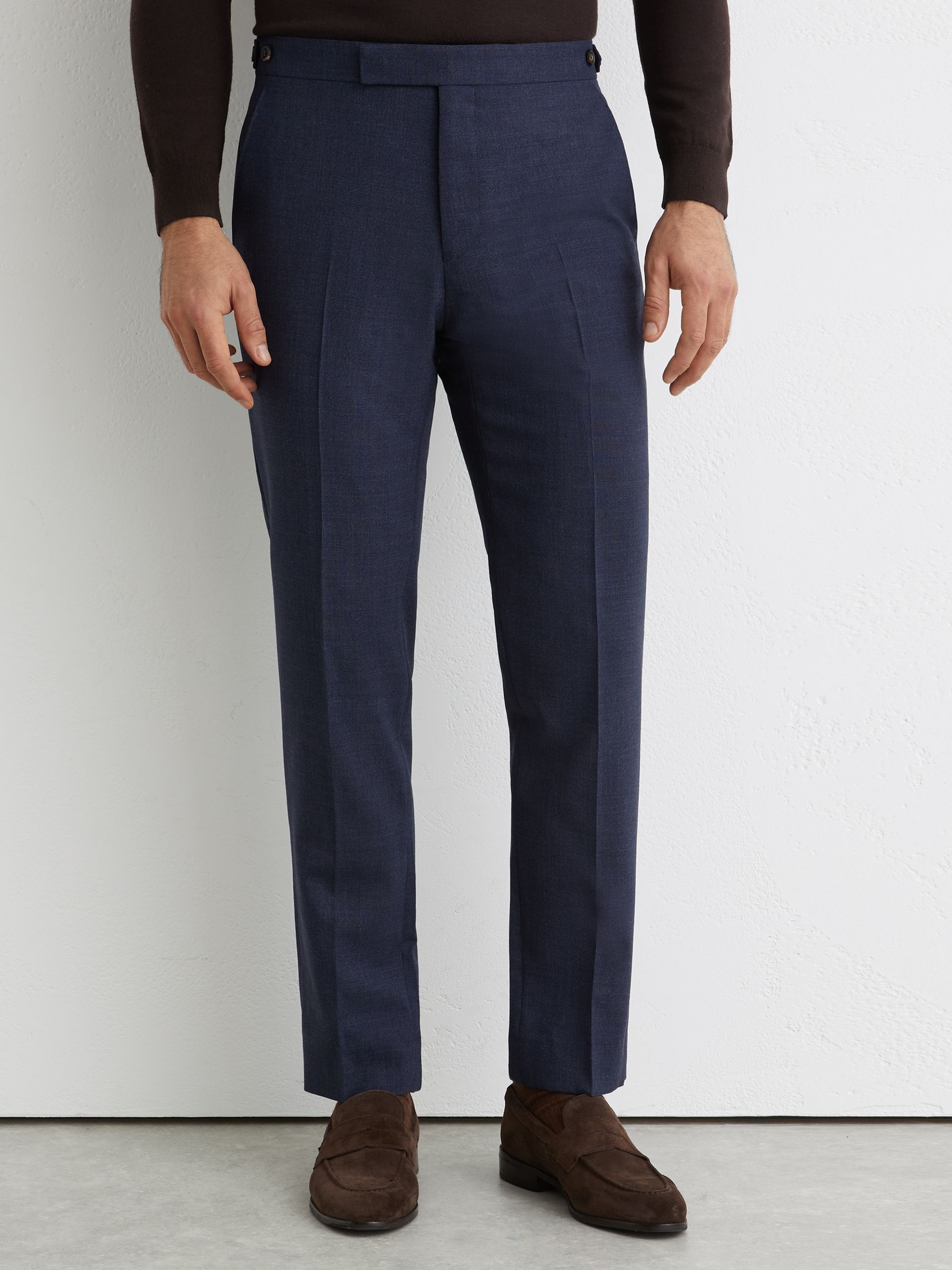 Wool Textured Tailored-Fit Trousers in Airforce Blue - Image 3 of 6