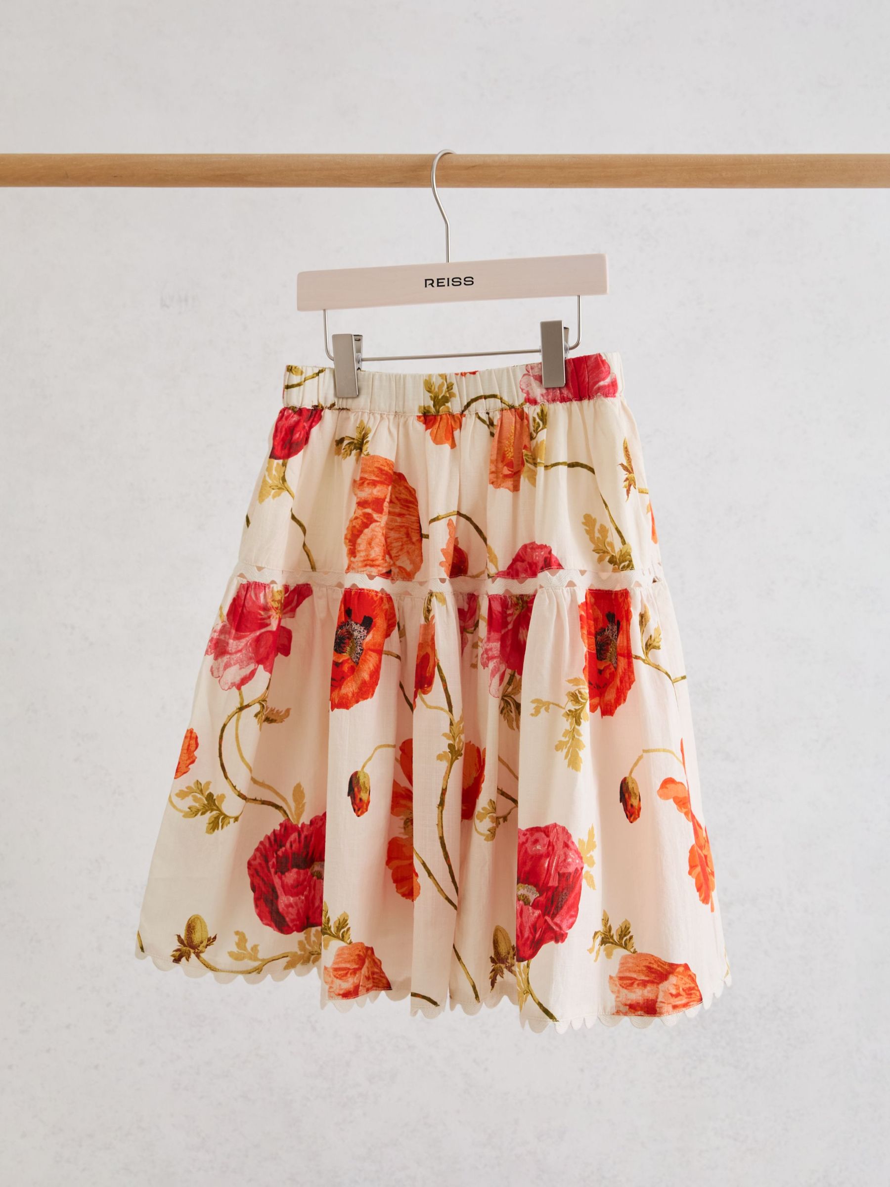 Cotton Floral-print Midi Skirt