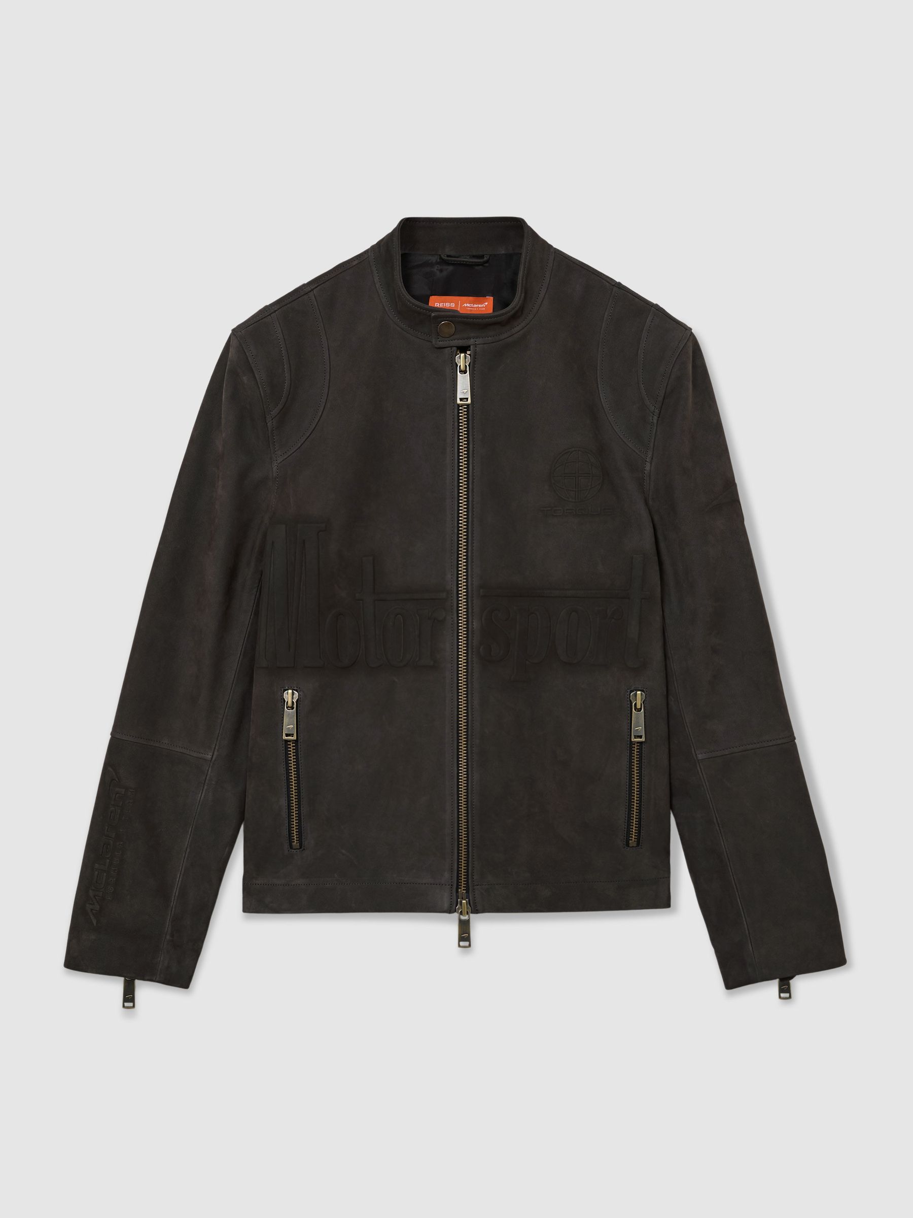 McLaren Racing Embossed Suede Jacket in Steel Grey - Image 2 of 9