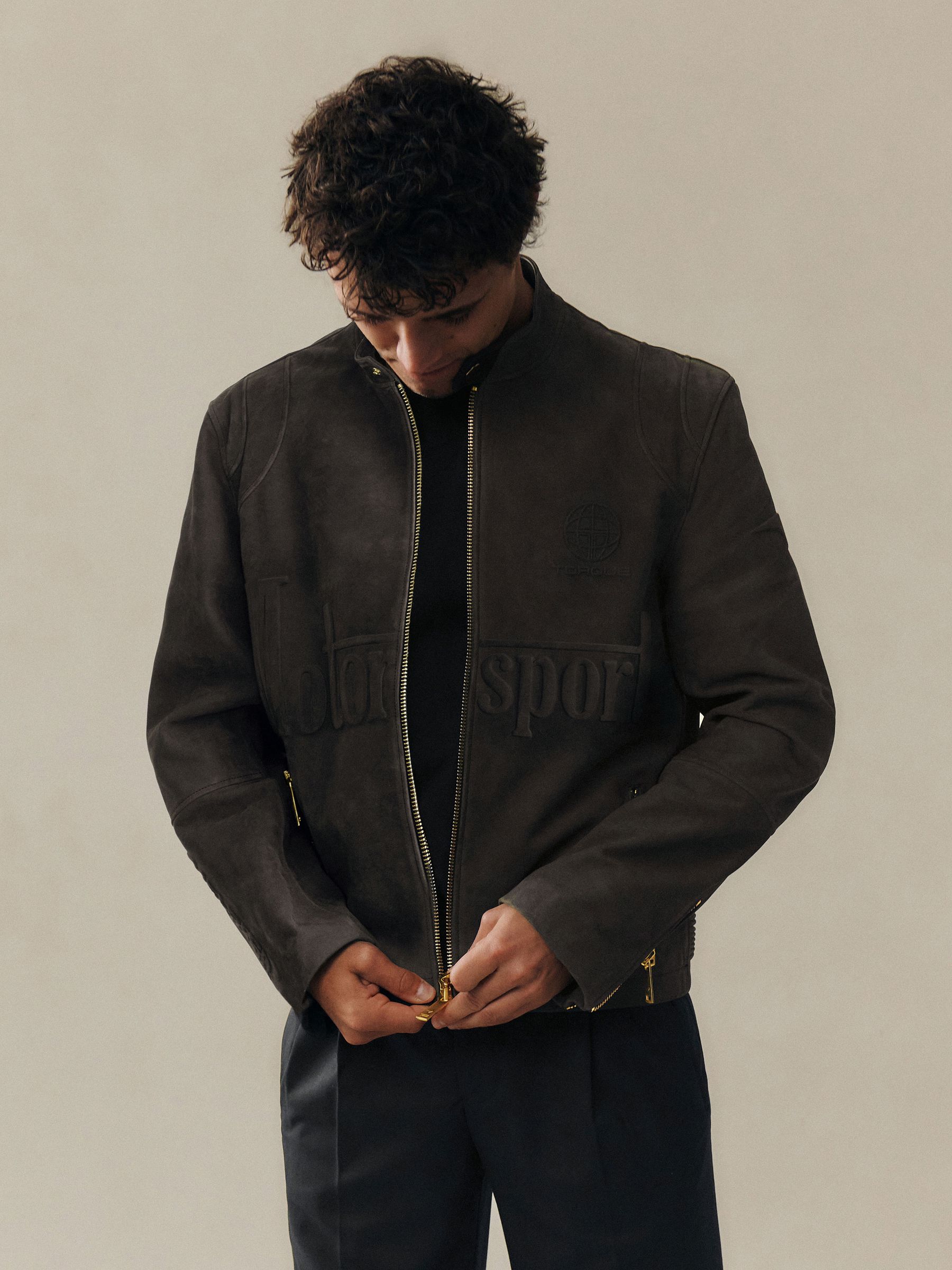 McLaren Racing Embossed Suede Jacket in Steel Grey - Image 3 of 9