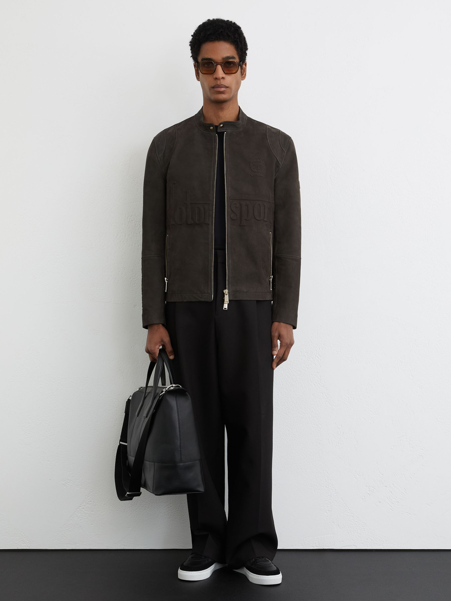 McLaren Racing Embossed Suede Jacket in Steel Grey - Image 5 of 9