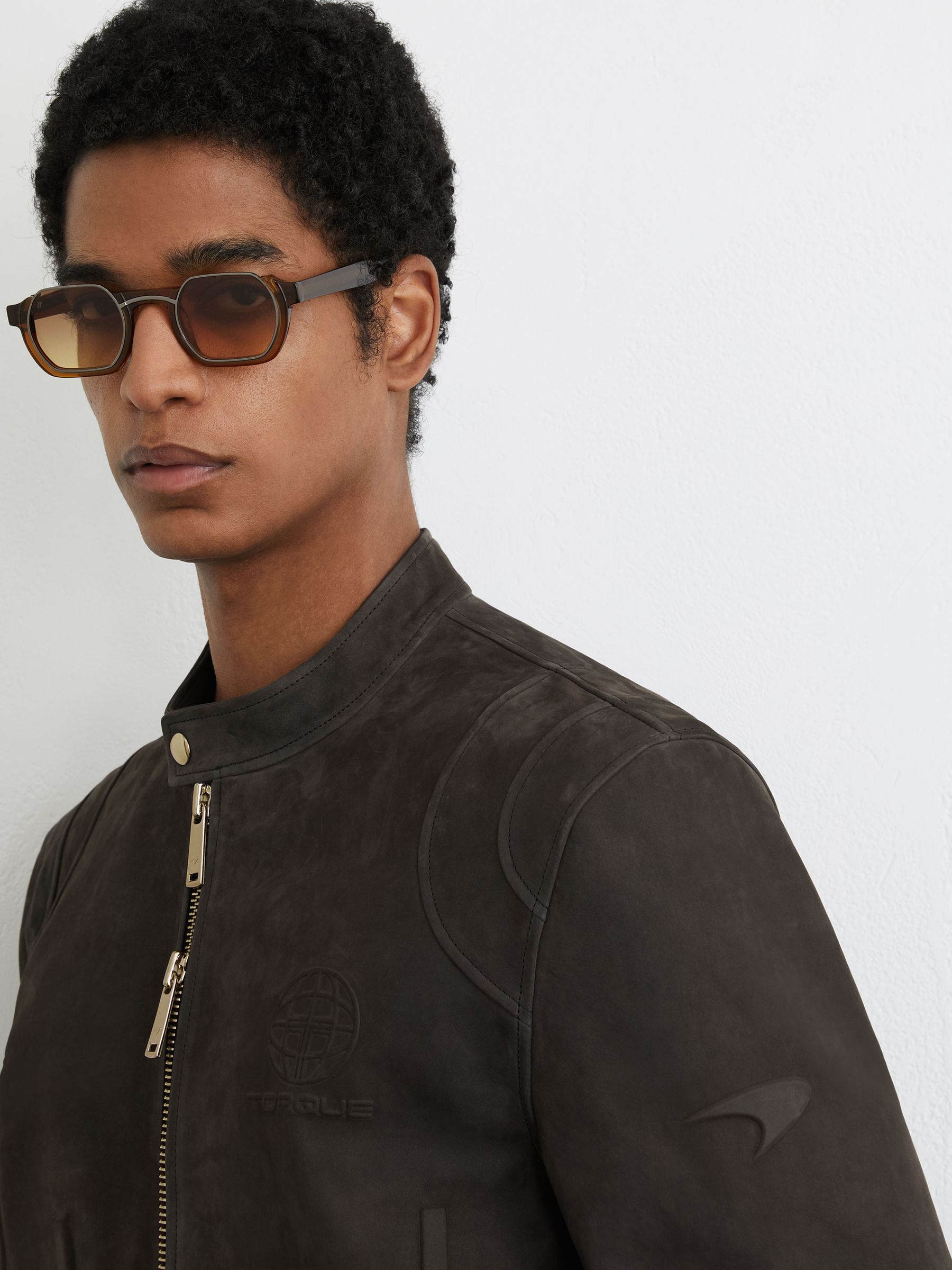 McLaren Racing Embossed Suede Jacket in Steel Grey - Image 6 of 9