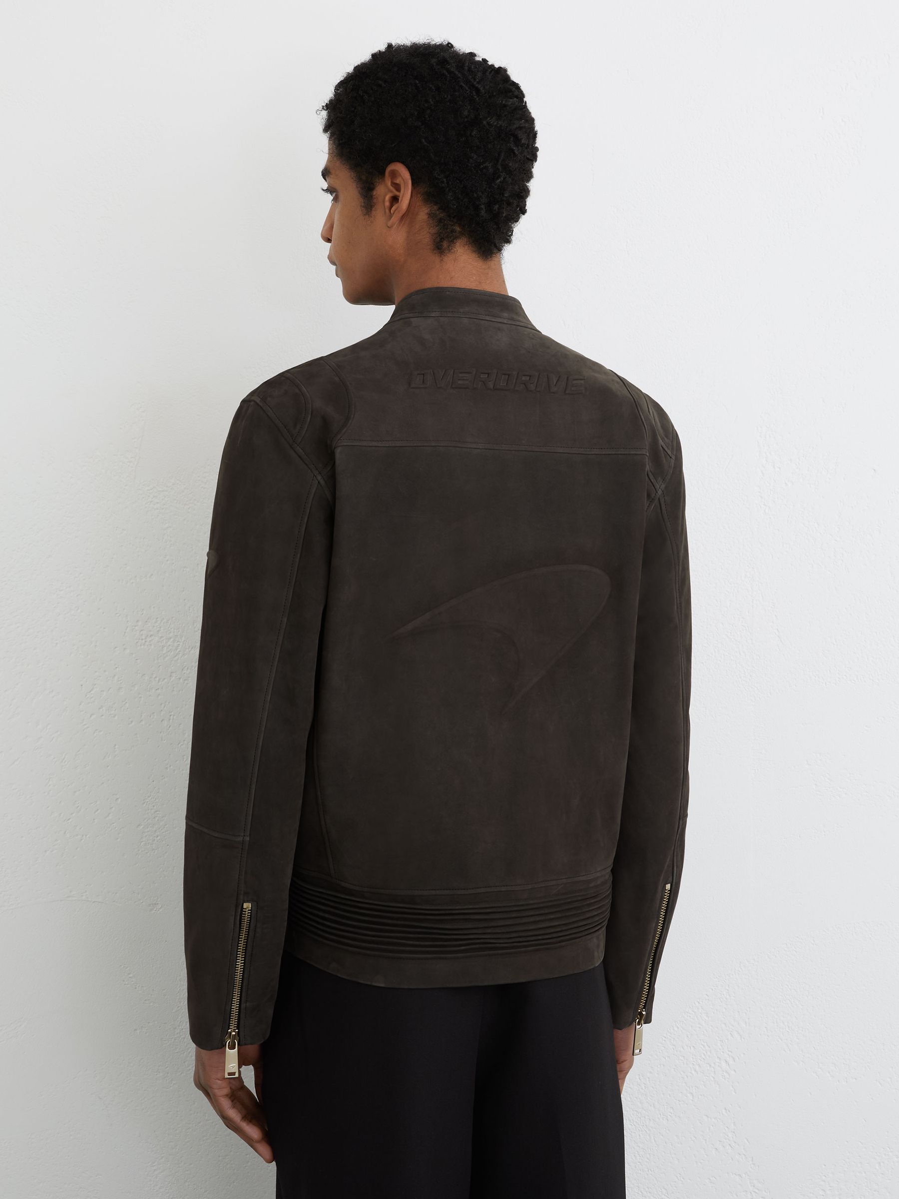McLaren Racing Embossed Suede Jacket in Steel Grey - Image 7 of 9