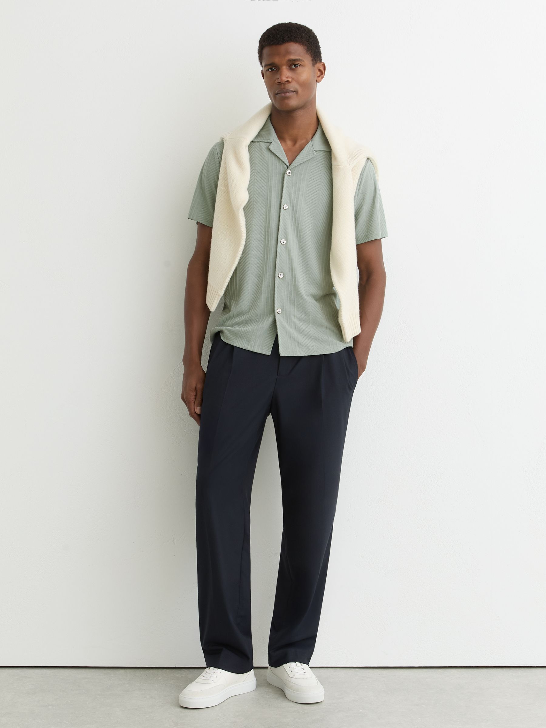 Jacquard Cuban-Collar Shirt in Mint Green - Image 3 of 6