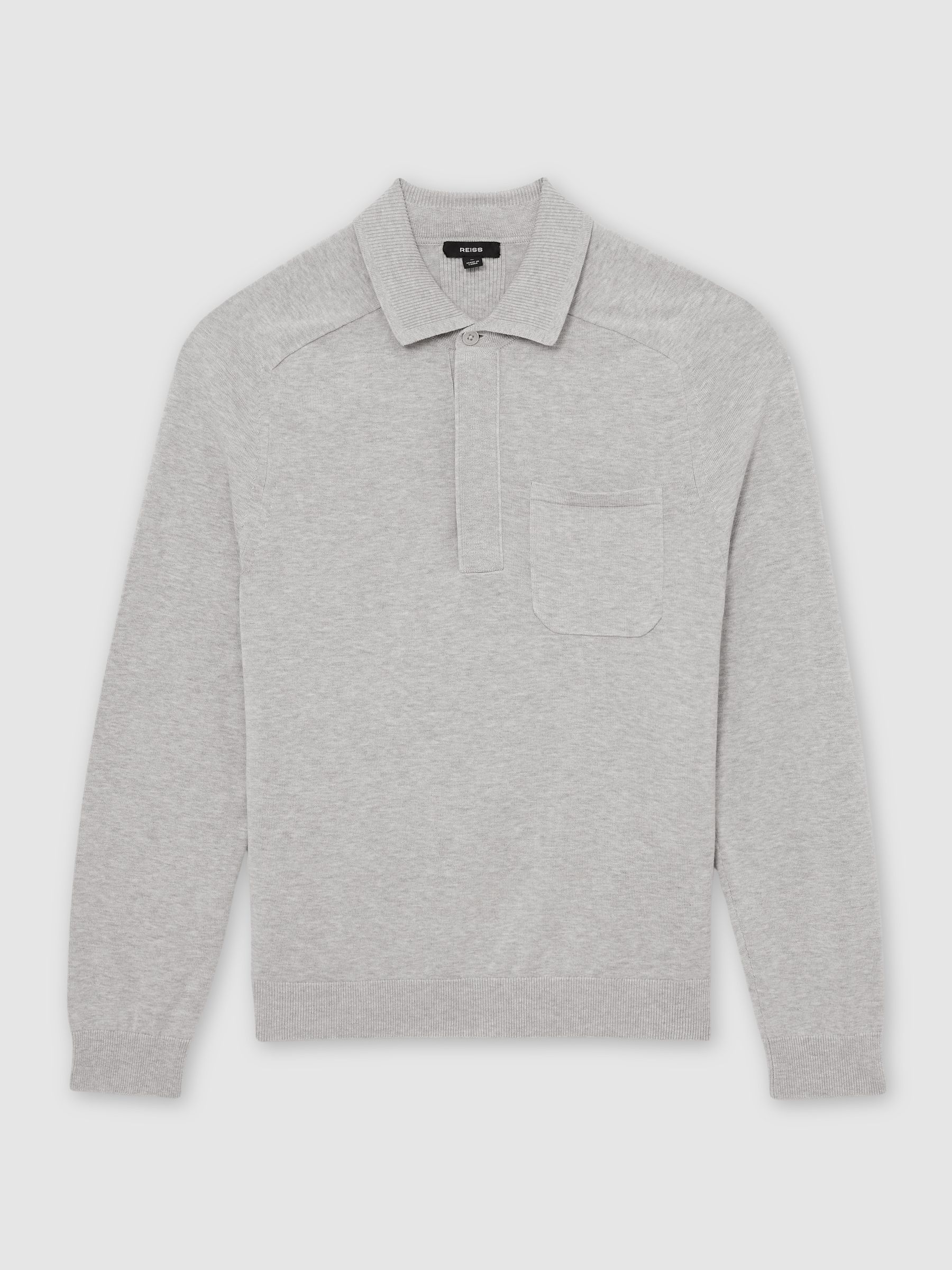Cotton Concealed-Placket Polo Shirt in Grey Melange - image 1