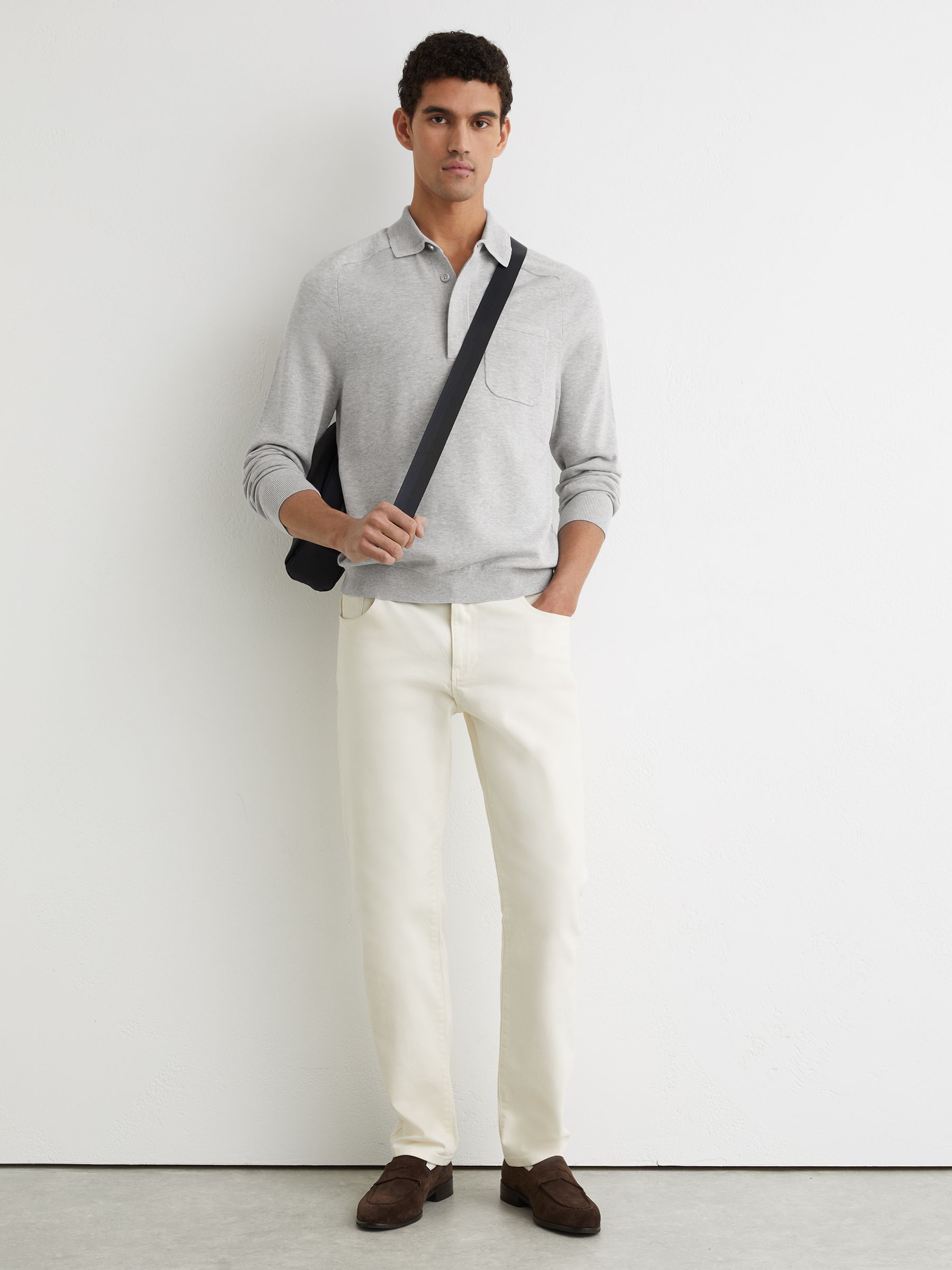 Cotton Concealed-Placket Polo Shirt in Grey Melange - Image 4 of 7