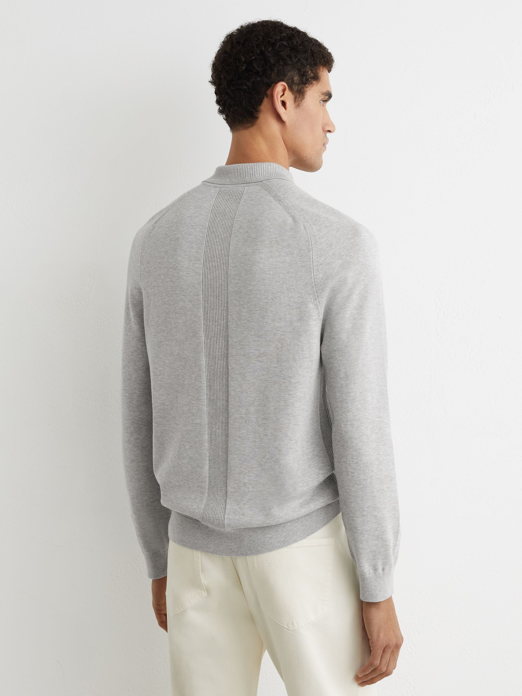 Cotton Concealed-Placket Polo Shirt in Grey Melange - Image 5 of 7