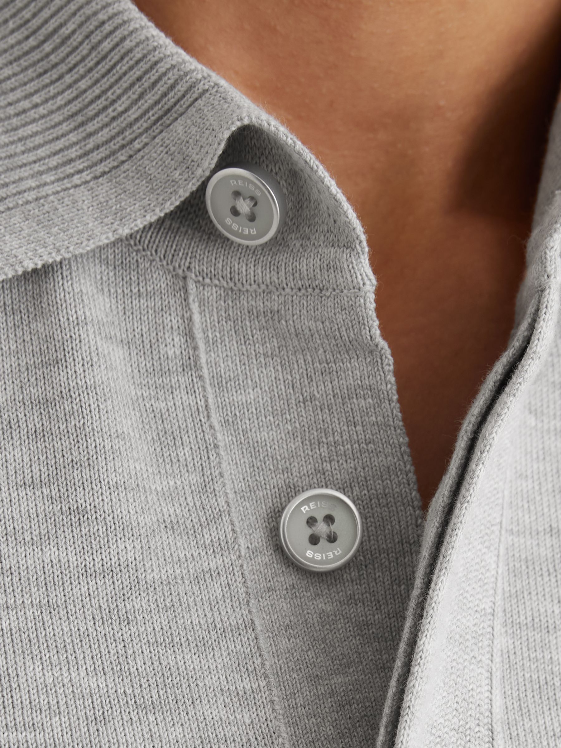 Cotton Concealed-Placket Polo Shirt in Grey Melange - Image 6 of 7