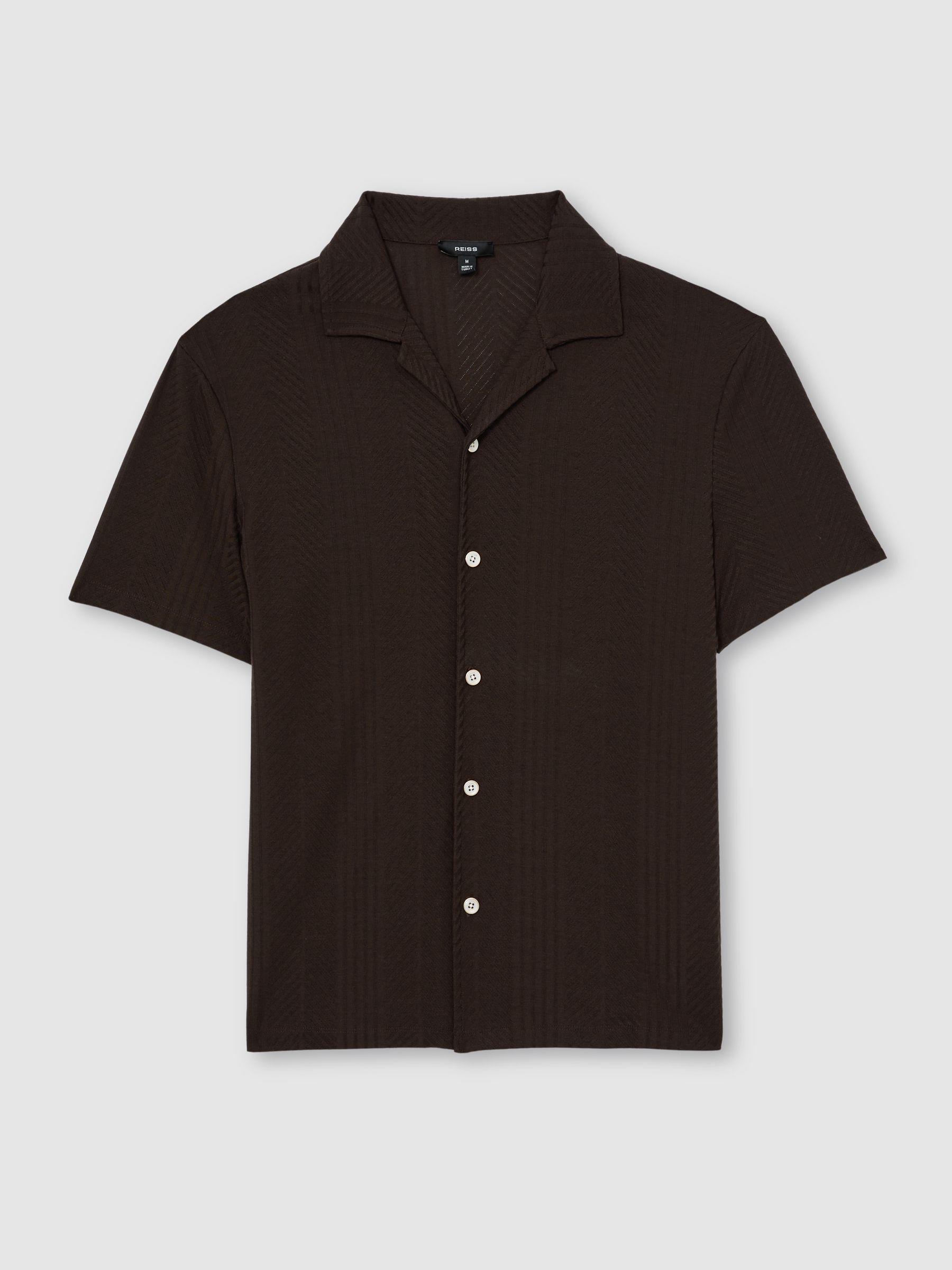 Jacquard Cuban-Collar Shirt in Dark Brown - image 1