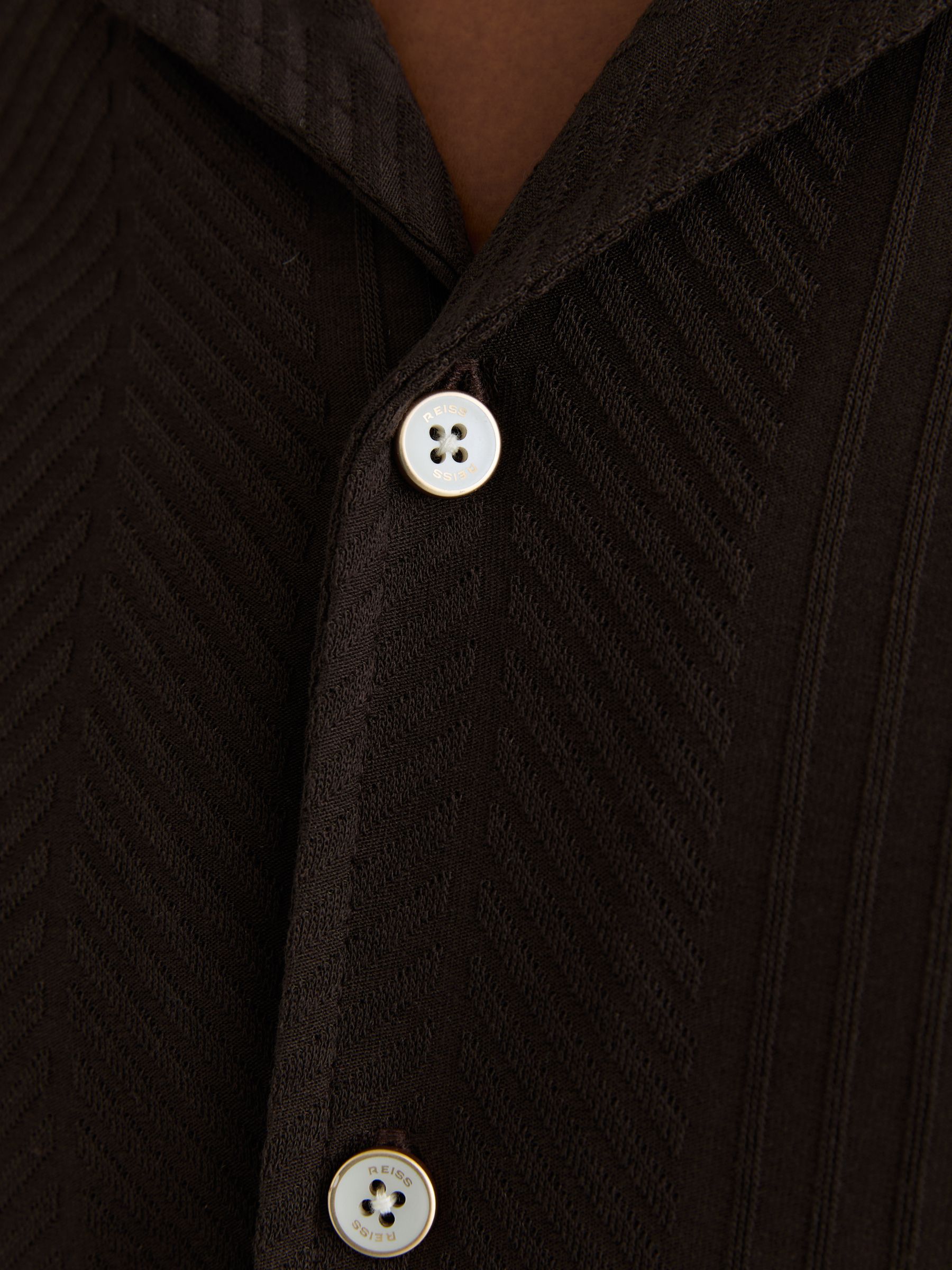 Jacquard Cuban-Collar Shirt in Dark Brown - Image 3 of 7