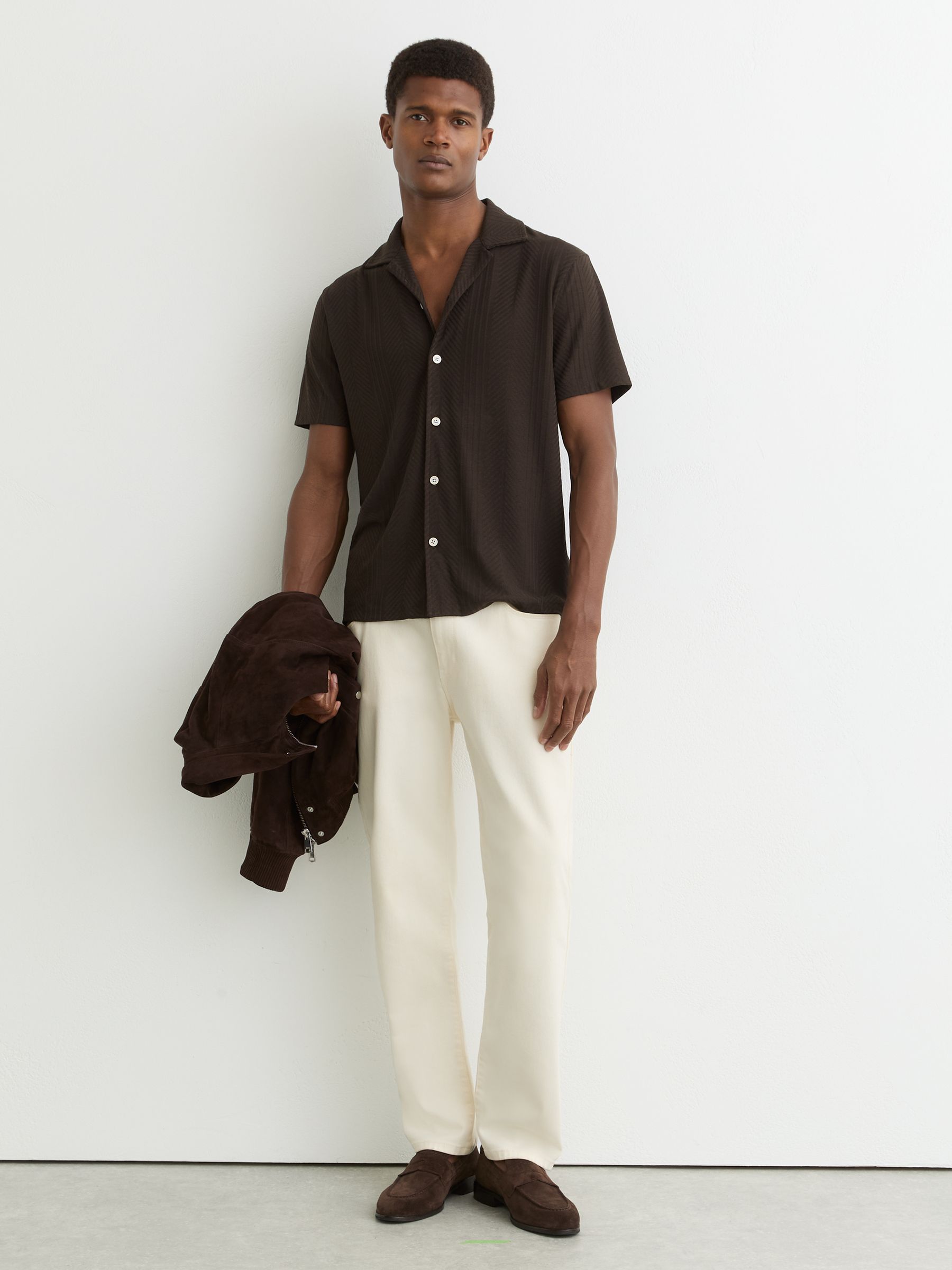 Jacquard Cuban-Collar Shirt in Dark Brown - Image 4 of 7