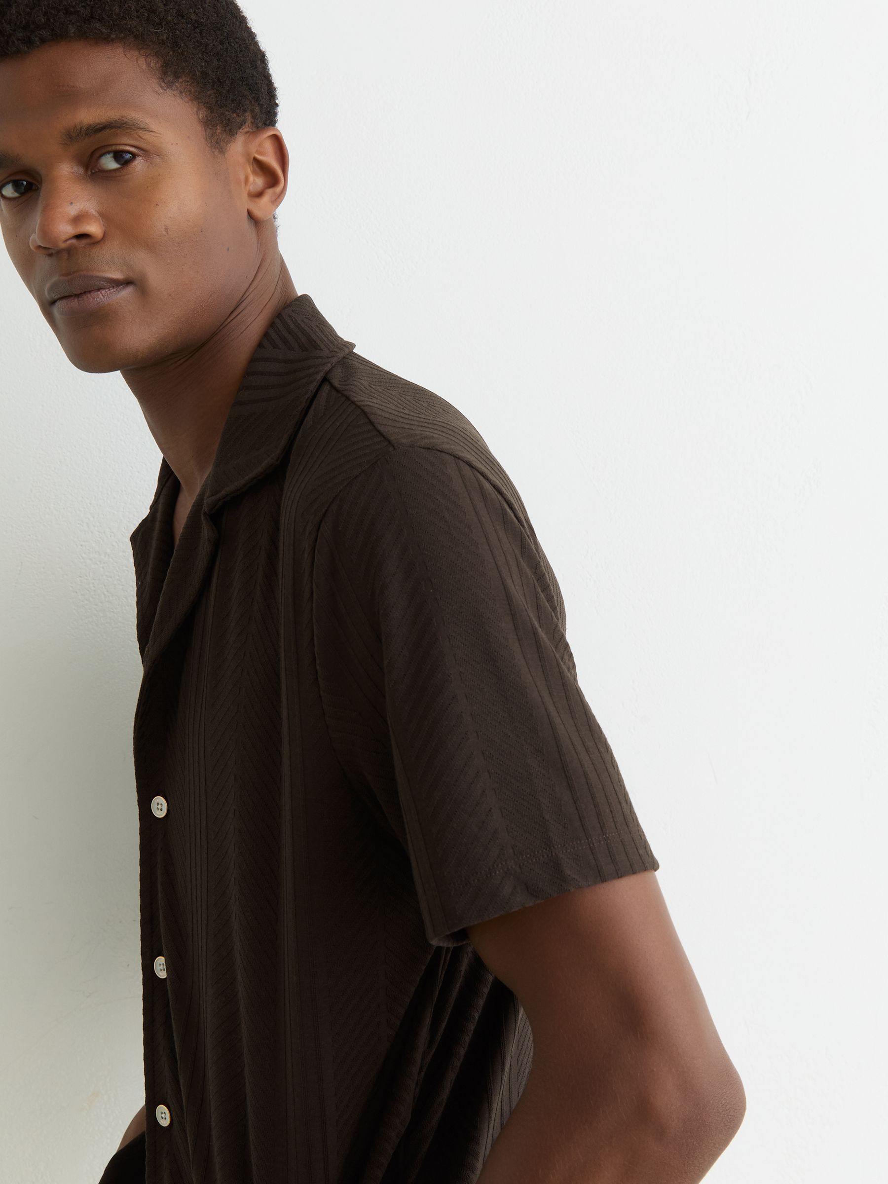 Jacquard Cuban-Collar Shirt in Dark Brown - Image 5 of 7
