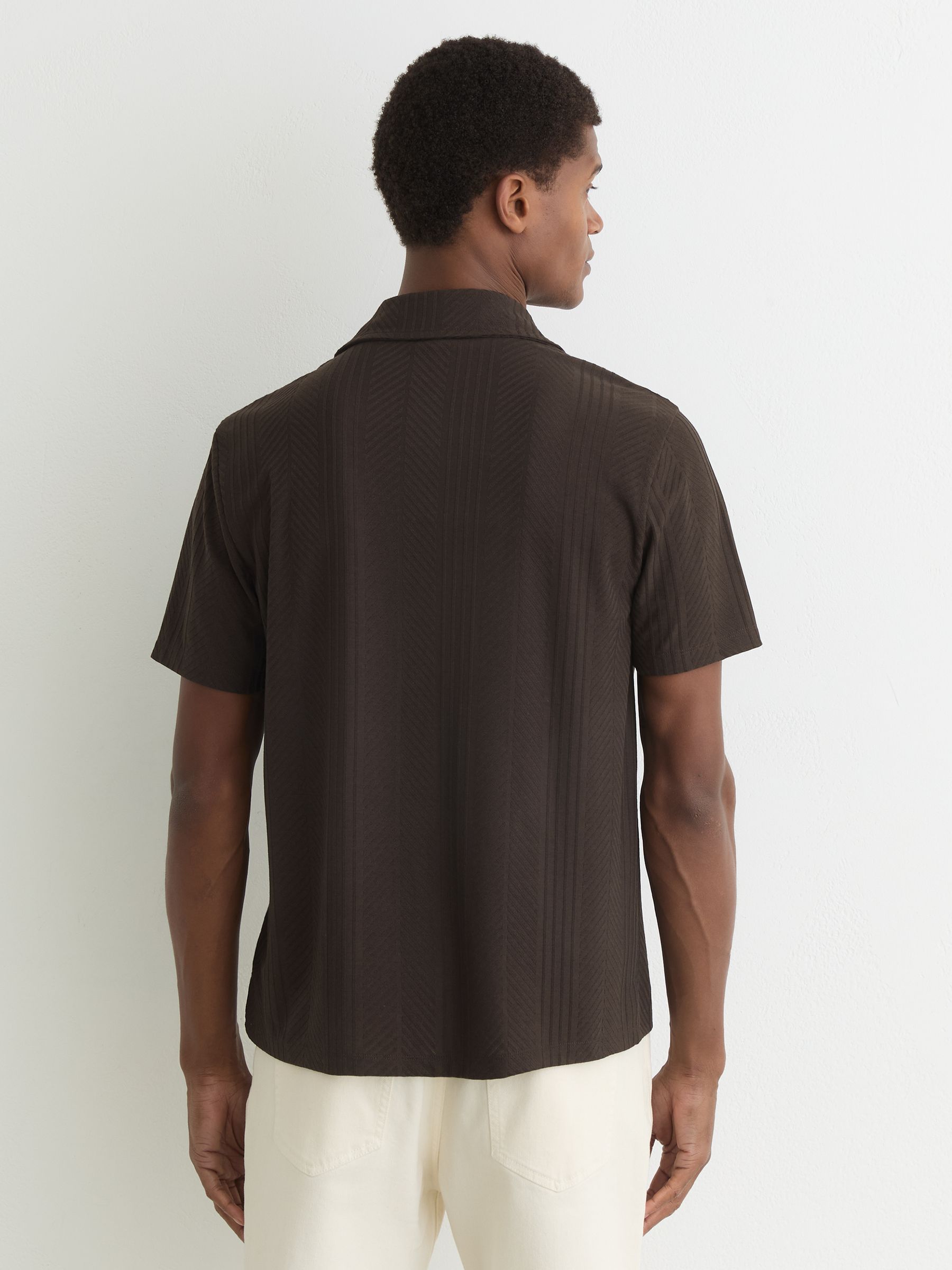 Jacquard Cuban-Collar Shirt in Dark Brown - Image 6 of 7