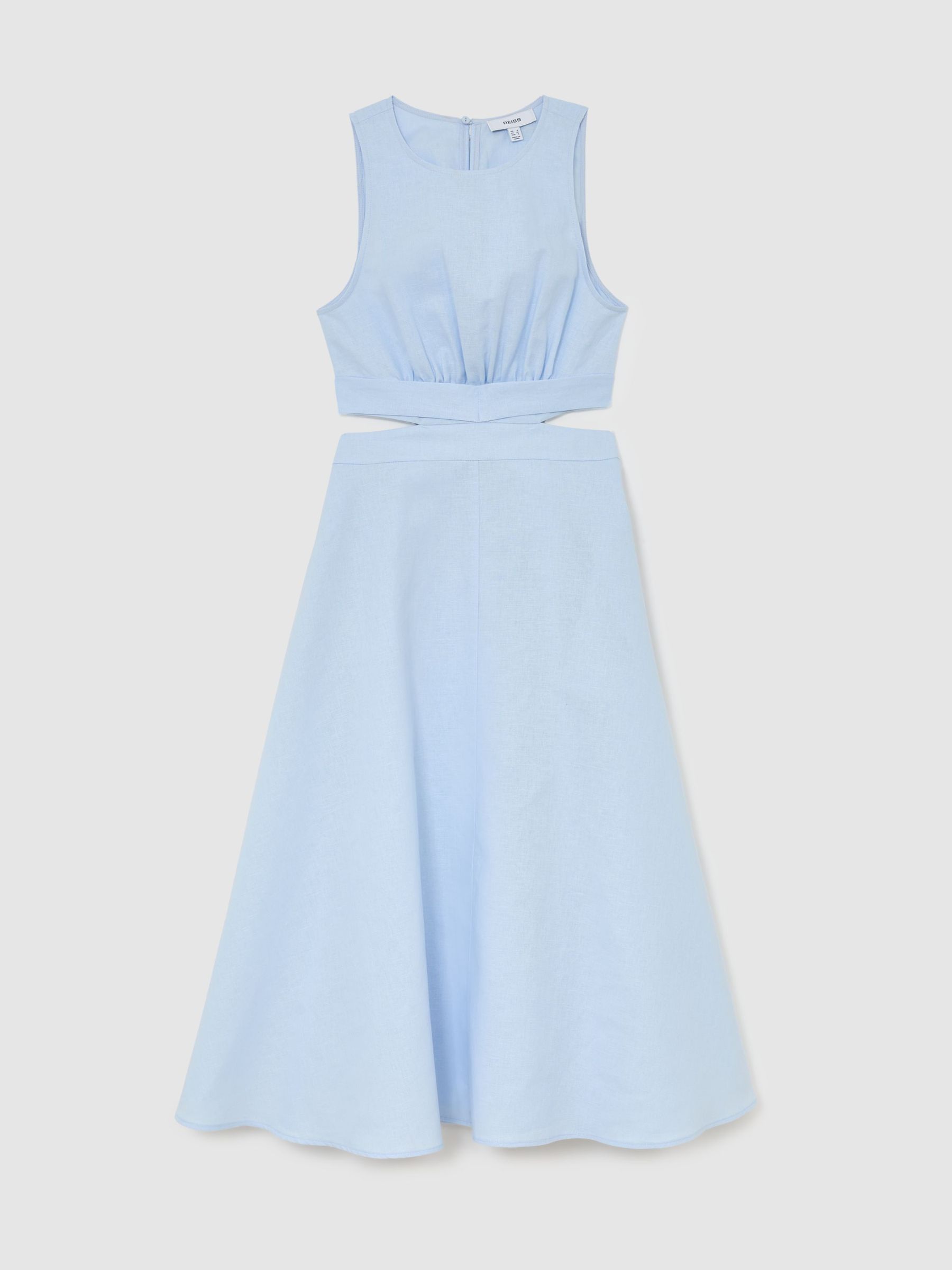 Linen-Cotton Cut-Out Midi Dress in Blue - image 1