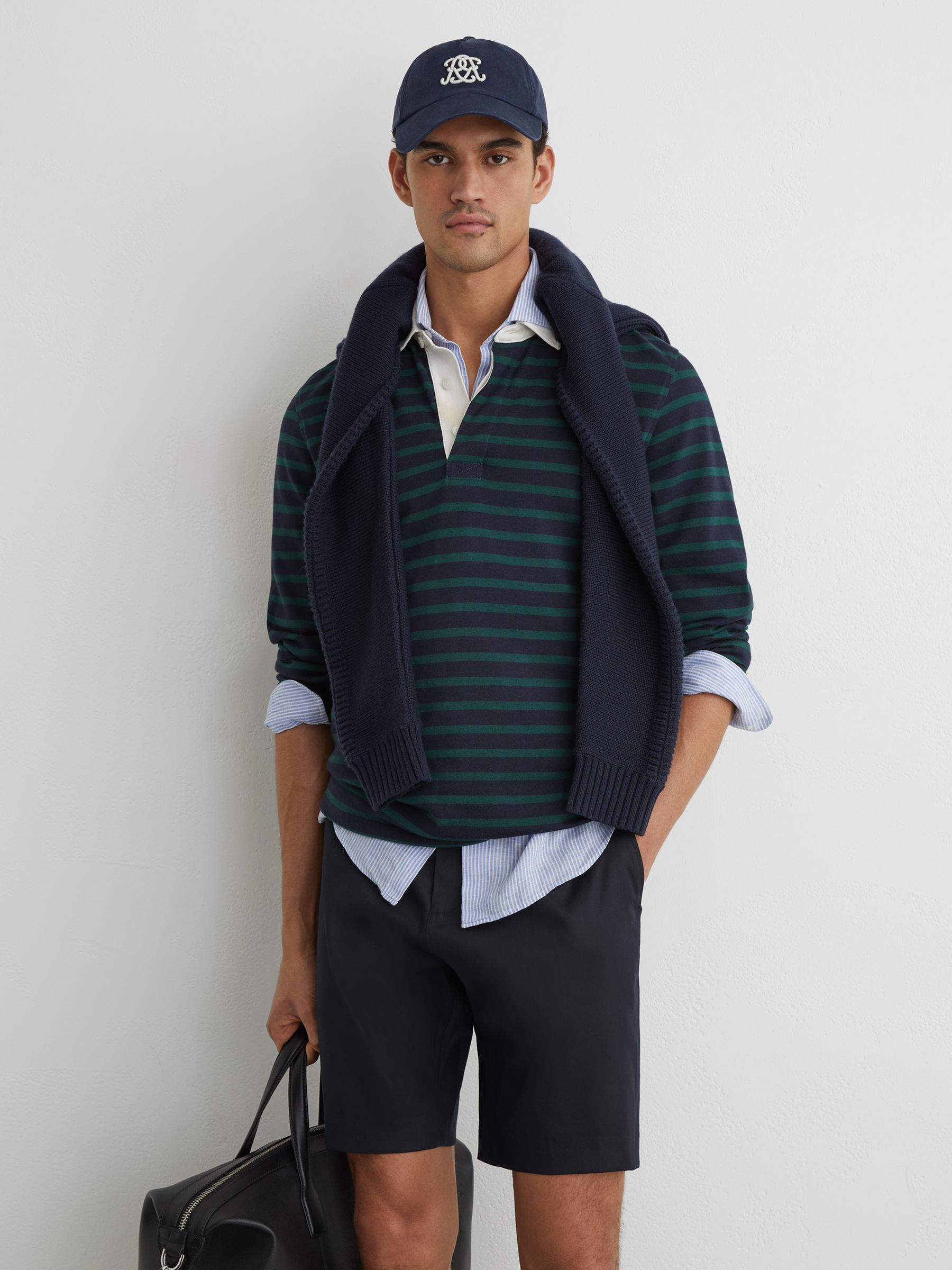 Cotton-Blend Side-Adjuster Shorts in Navy - Image 1 of 6