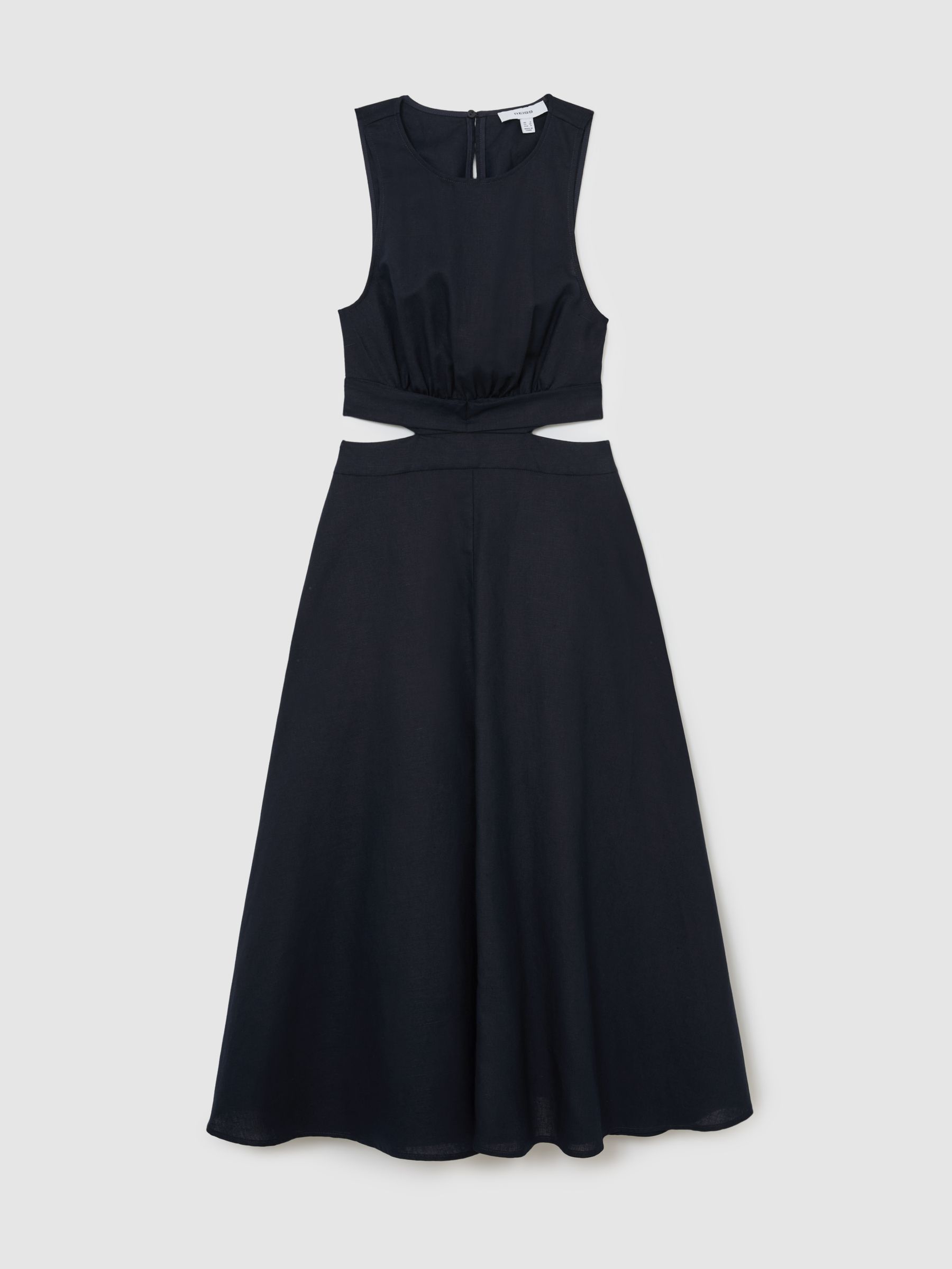 Linen-Cotton Cut-Out Midi Dress in Navy - image 1