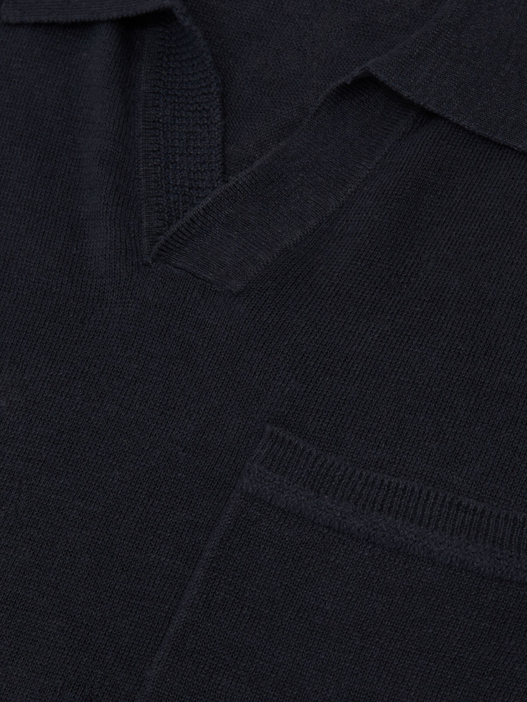 Linen Open-Collar Knit Polo Shirt in Navy - Image 6 of 6
