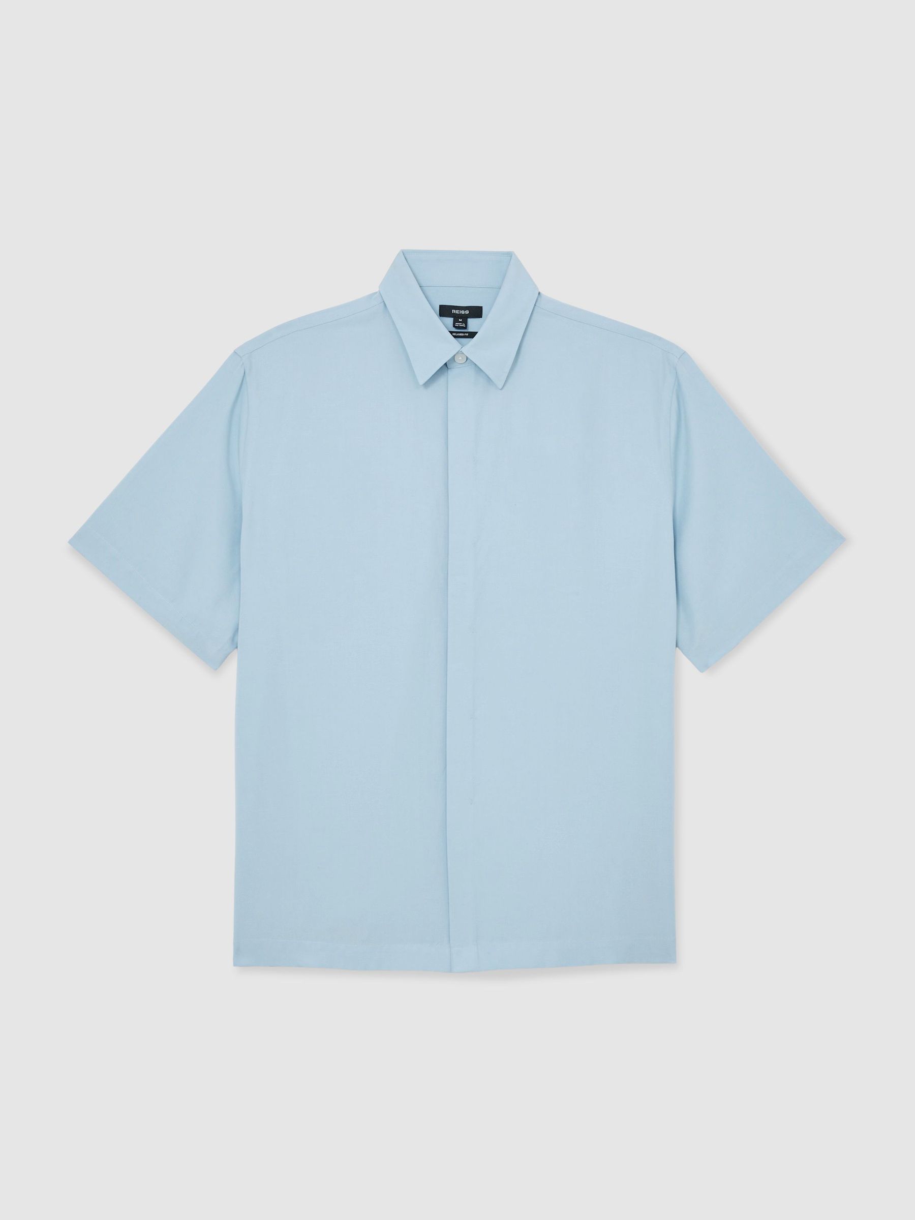 Lyocell-Linen Short-Sleeve Shirt in Soft Blue - Image 1 of 5