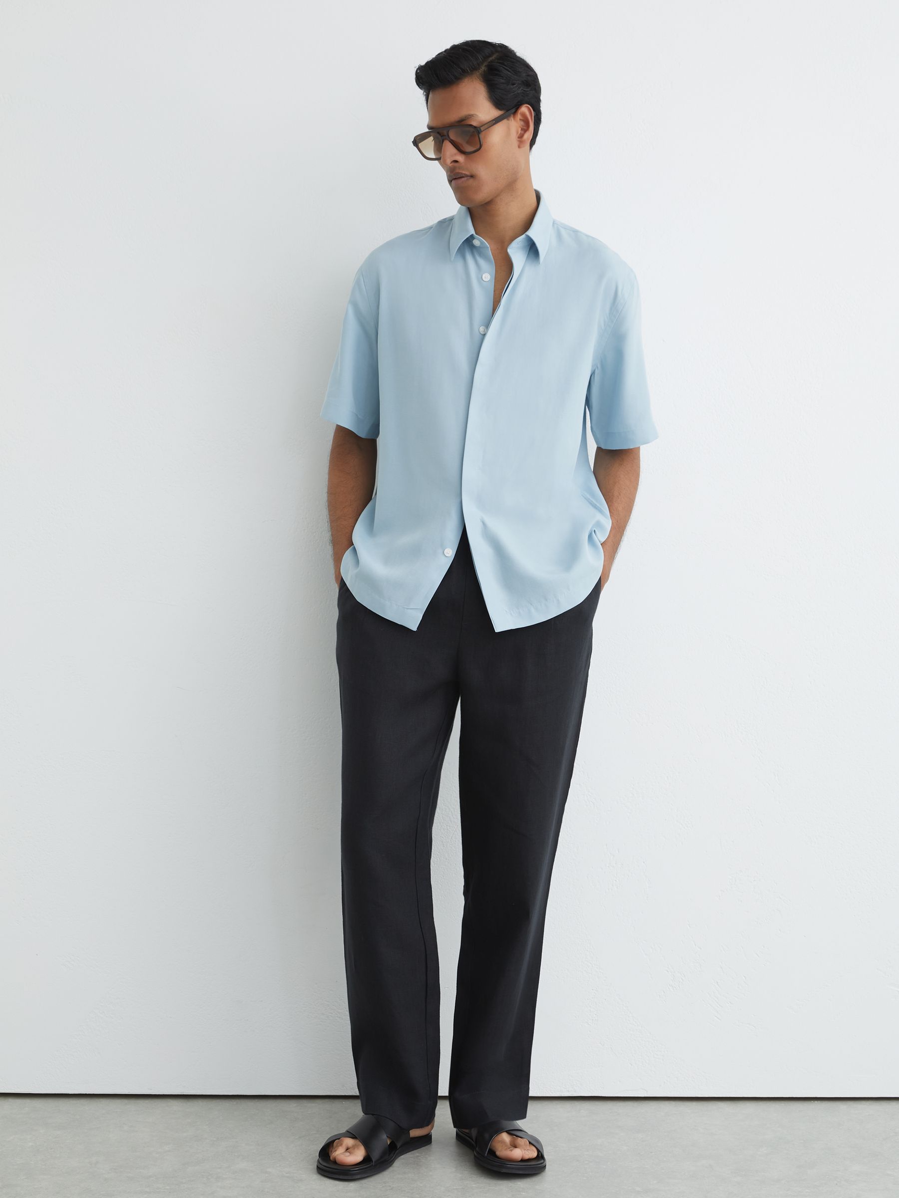 Lyocell-Linen Short-Sleeve Shirt in Soft Blue - image 4
