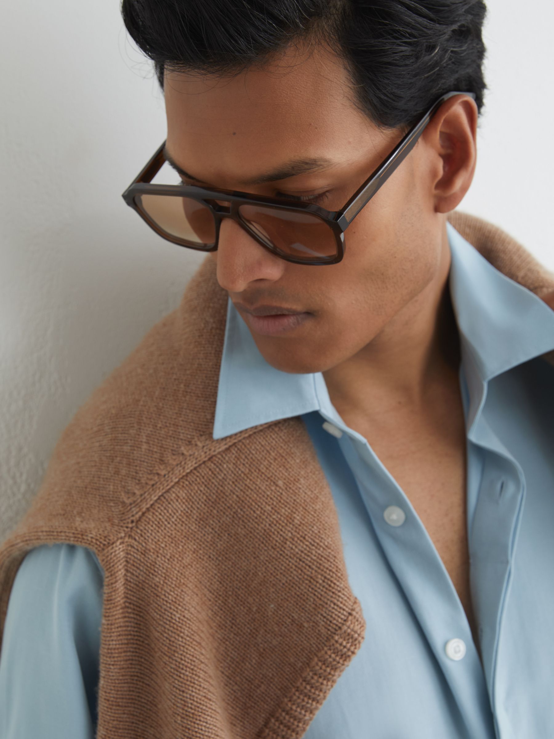 Lyocell-Linen Short-Sleeve Shirt in Soft Blue - image 3