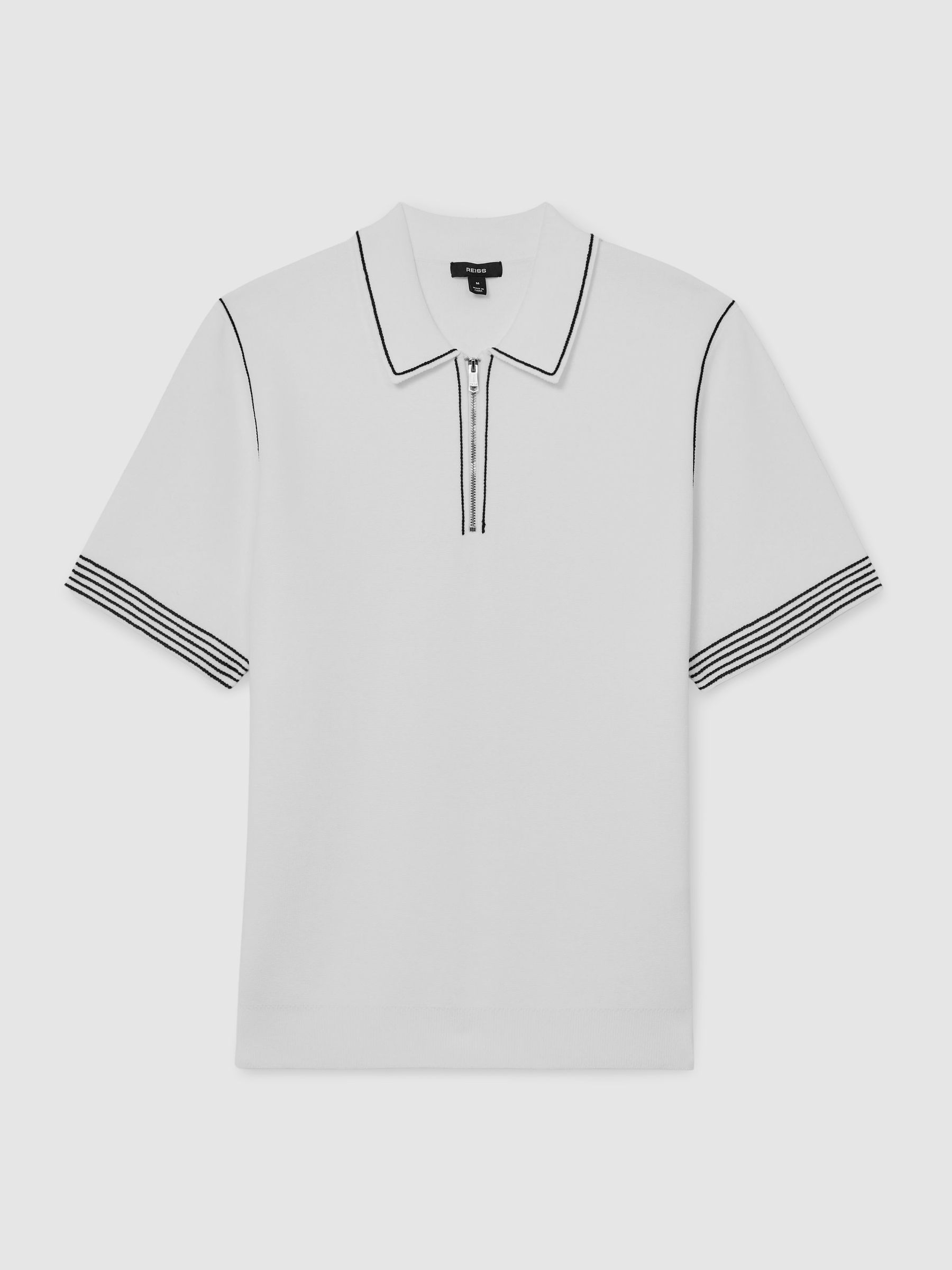 Stitch-Detail Half-Zip Polo Shirt in White - Image 2 of 6