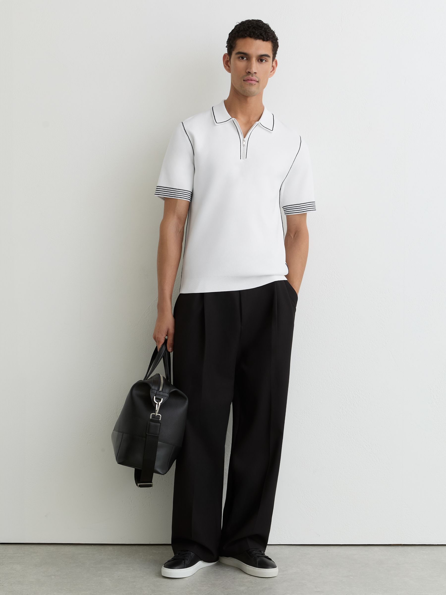 Stitch-Detail Half-Zip Polo Shirt in White - Image 3 of 6