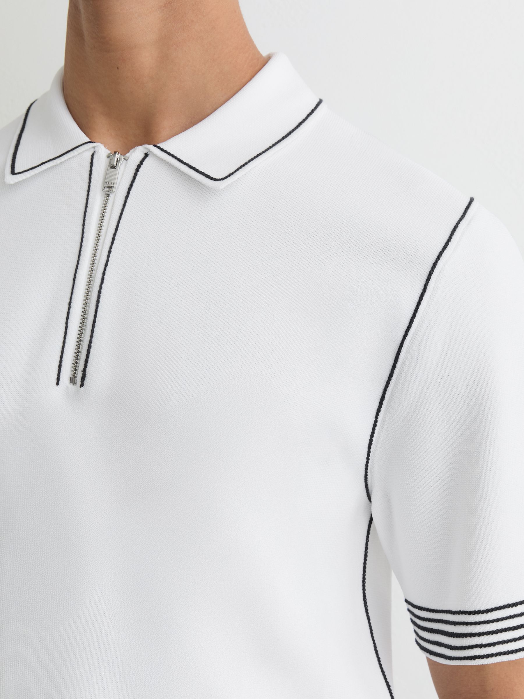 Stitch-Detail Half-Zip Polo Shirt in White - Image 4 of 6