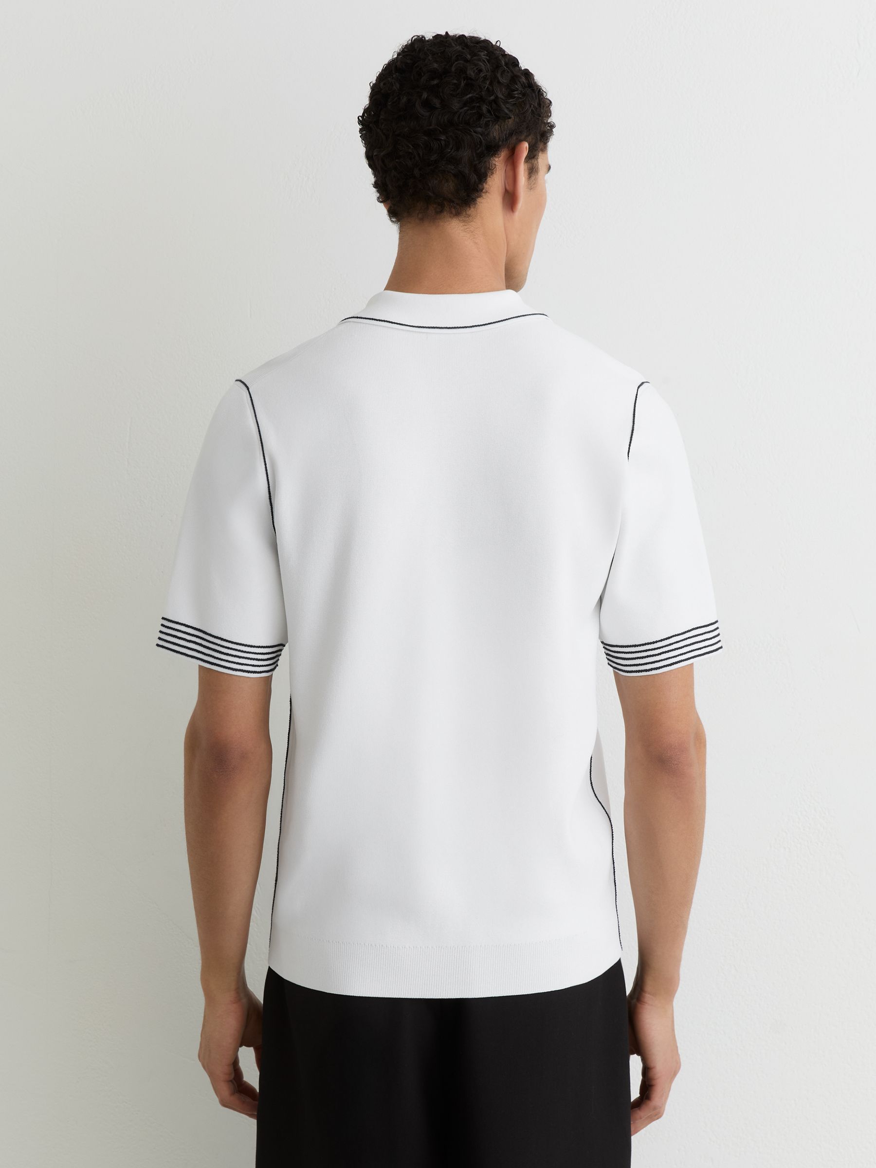 Stitch-Detail Half-Zip Polo Shirt in White - image 4