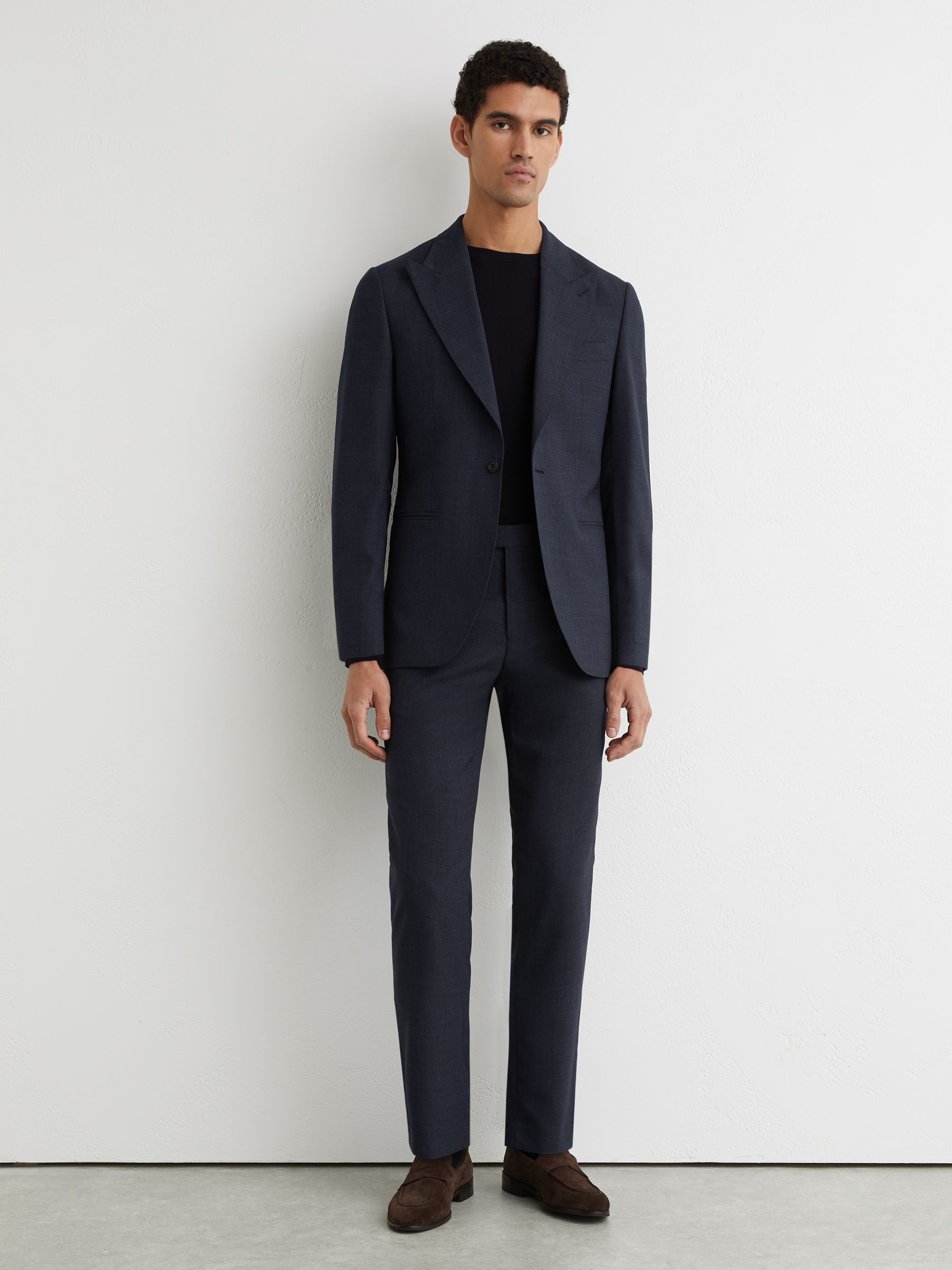 Wool Textured Tailored-Fit Trousers in Airforce Blue - Image 1 of 6