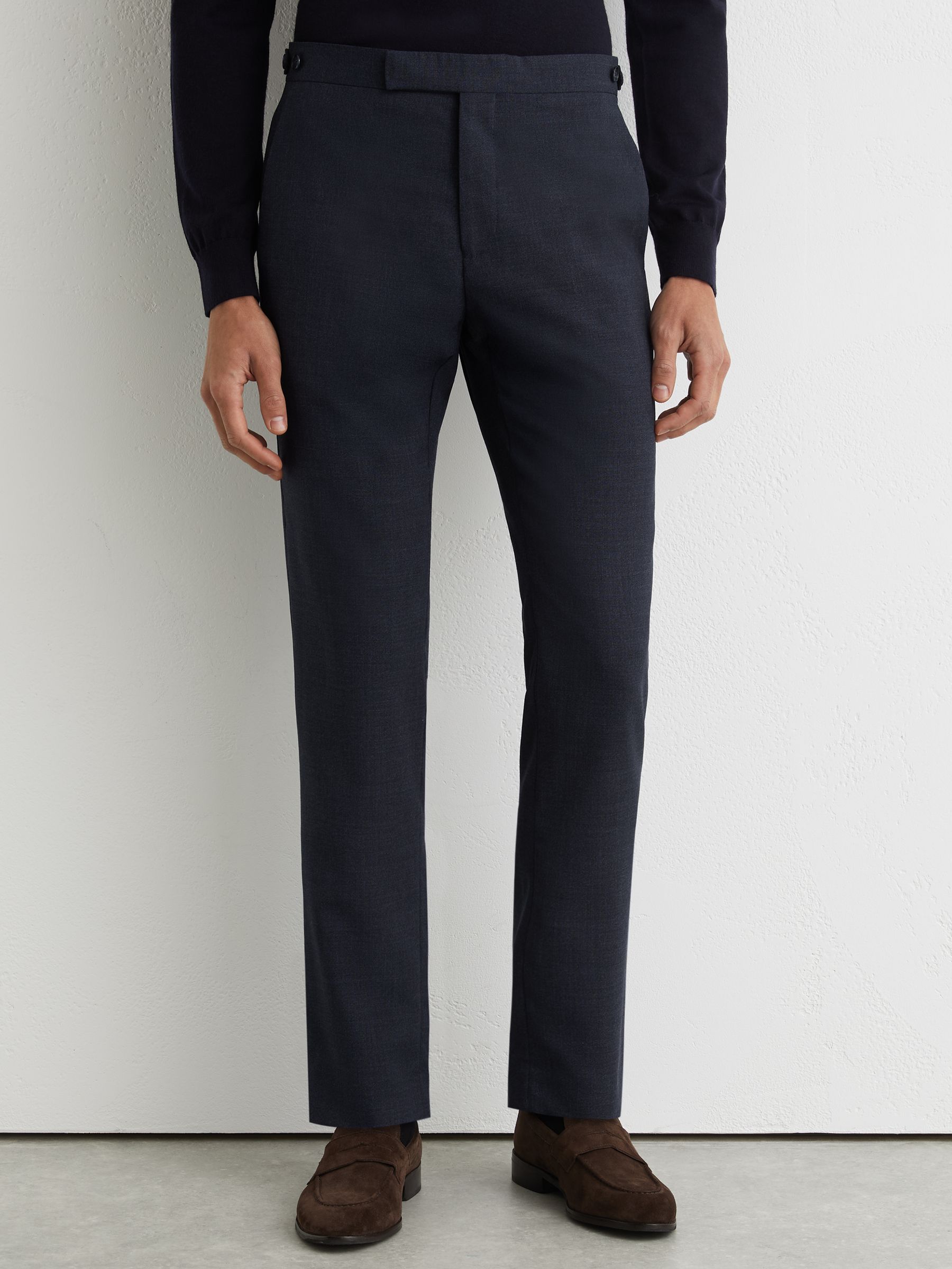 Wool Textured Tailored-Fit Trousers in Airforce Blue - Image 3 of 6