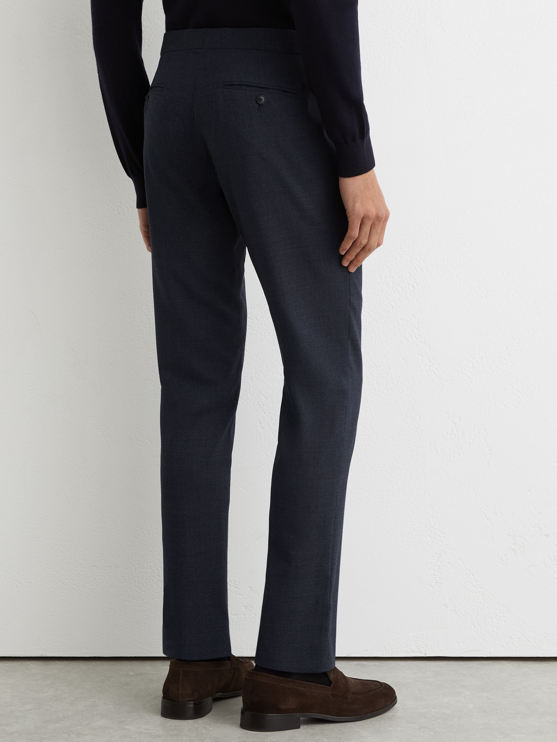 Wool Textured Tailored-Fit Trousers in Airforce Blue - Image 4 of 6