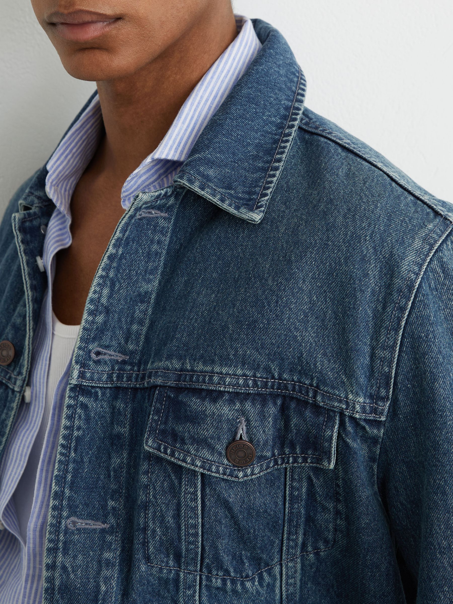Denim Trucker Jacket in Indigo Blue Wash - image 4