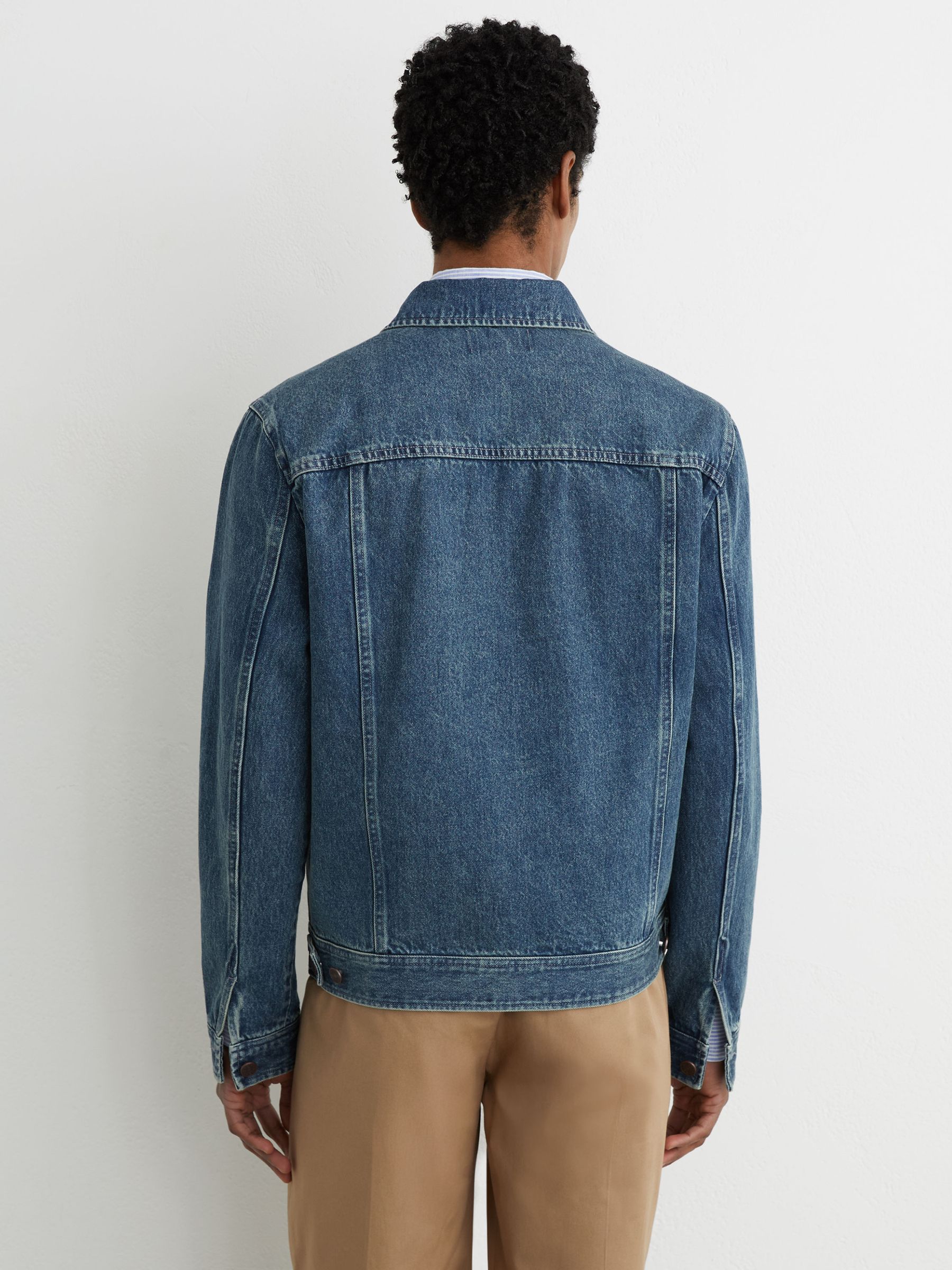 Denim Trucker Jacket in Indigo Blue Wash - Image 5 of 6