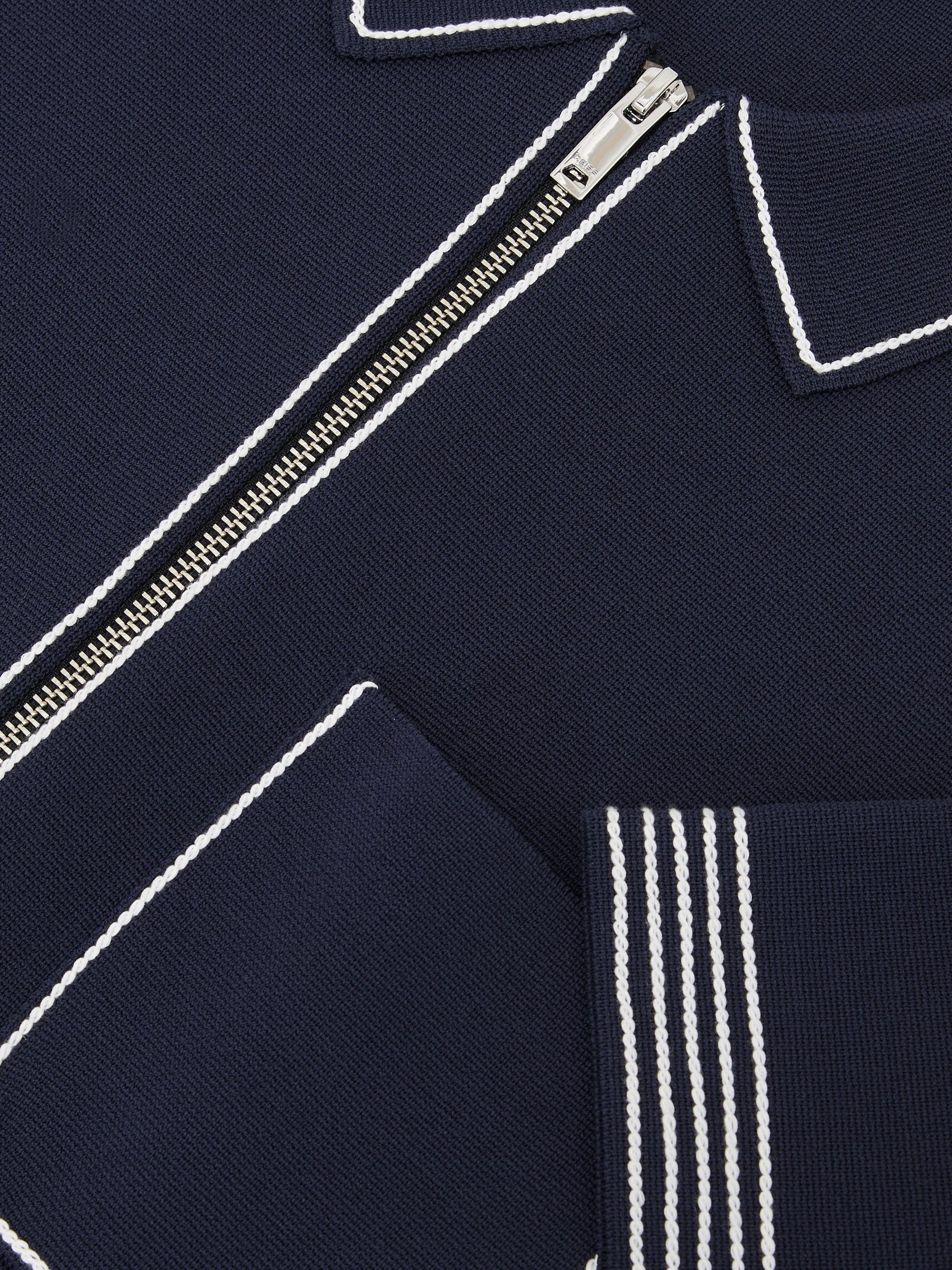 Stitch-Detail Zip-Through Knit Shirt in Navy - Image 6 of 6