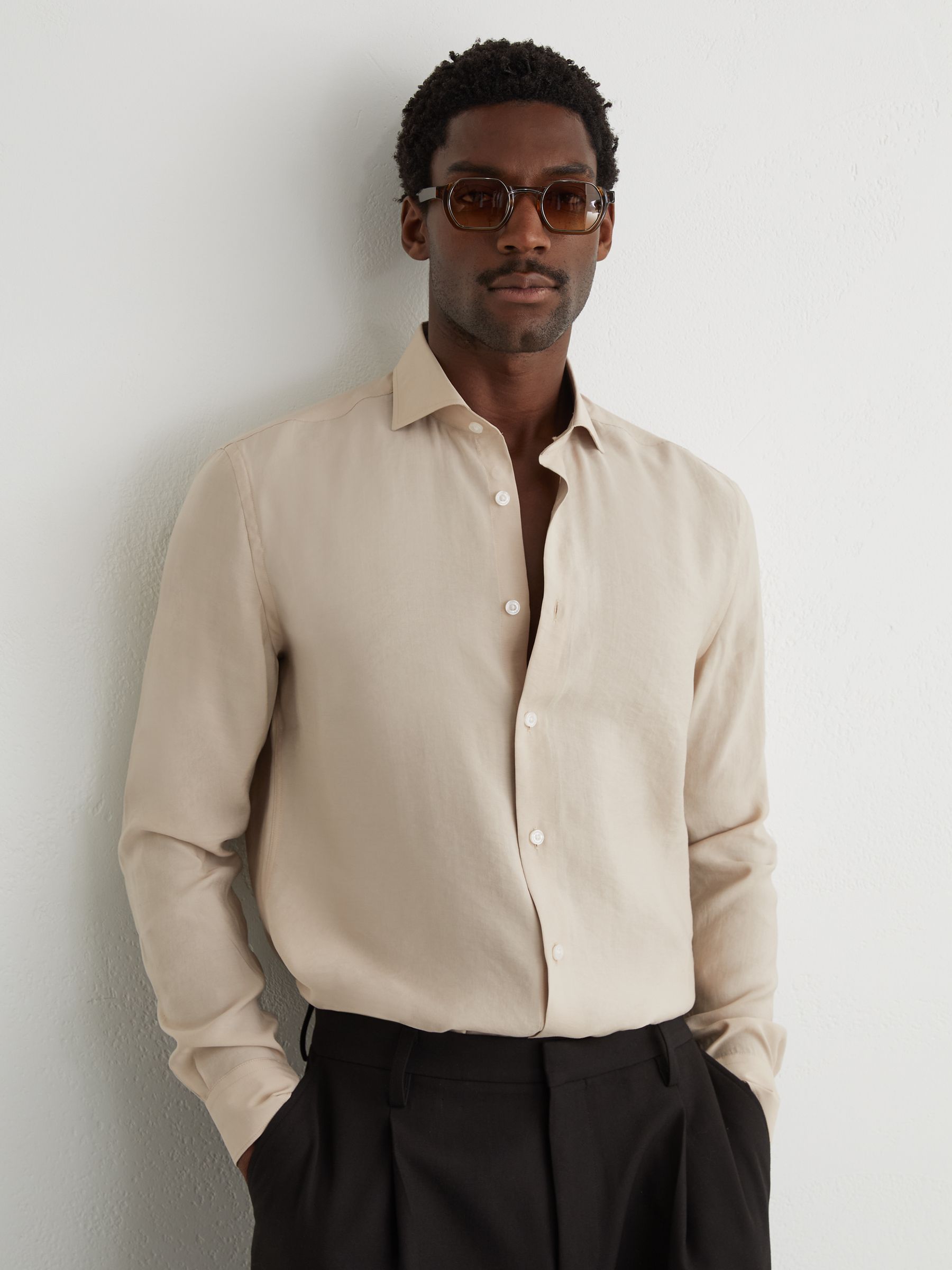 Modal-Blend Regular-Fit Shirt in Stone - Image 1 of 7